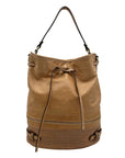 She + Lo Tan Perforated Drawstring Hobo Bag