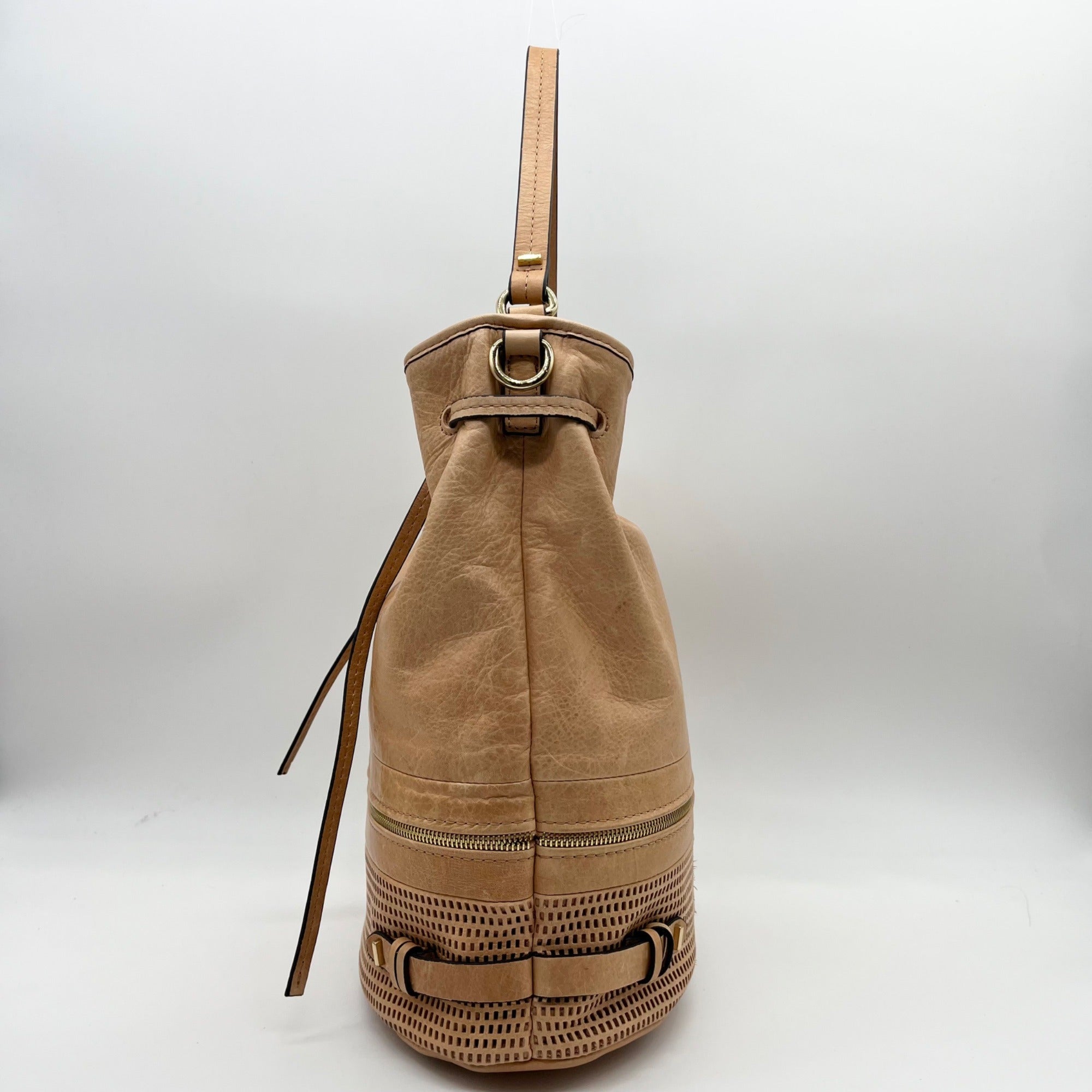 She + Lo Tan Perforated Drawstring Hobo Bag