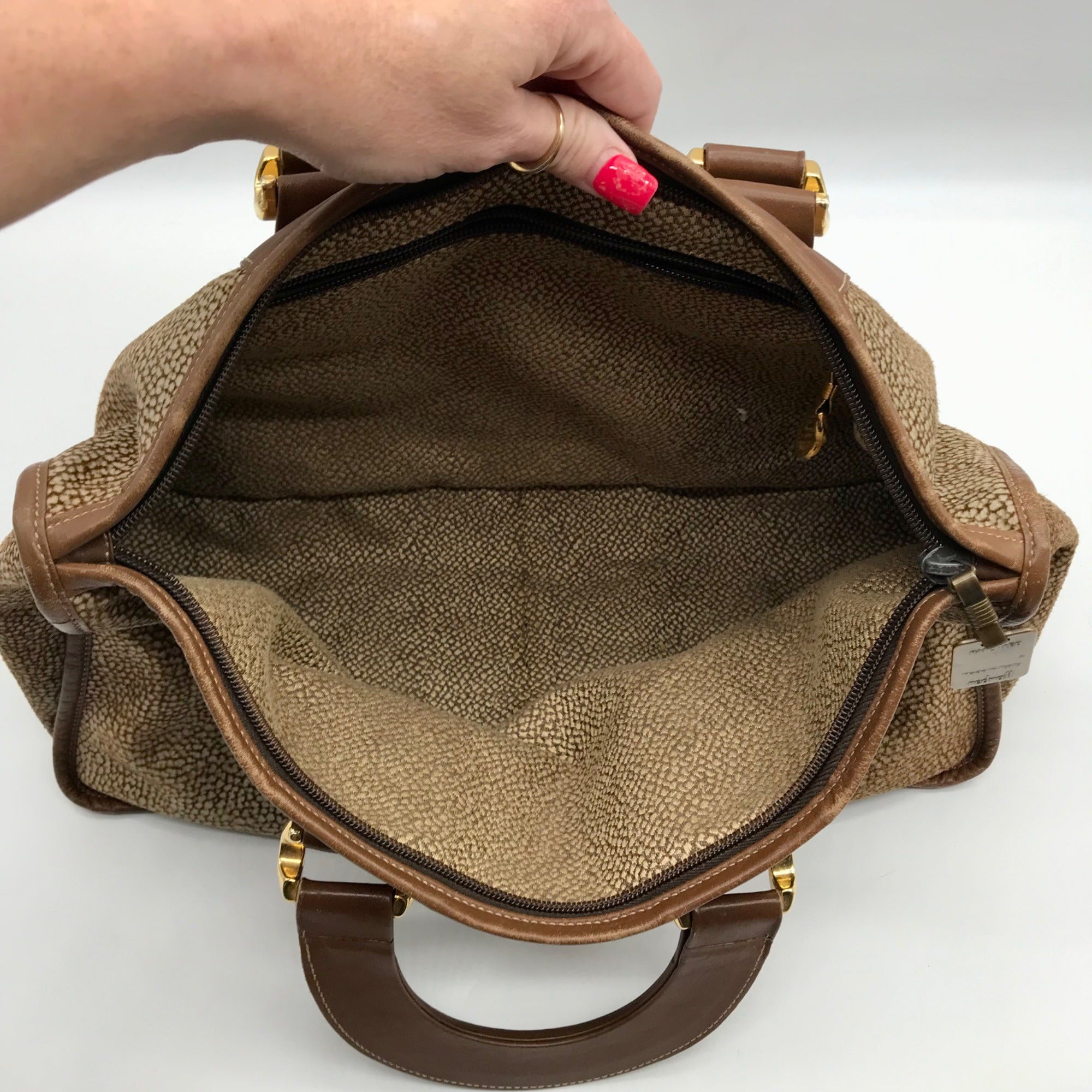 Borbonese Brown Suede Redwall Quail Print Satchel Bag