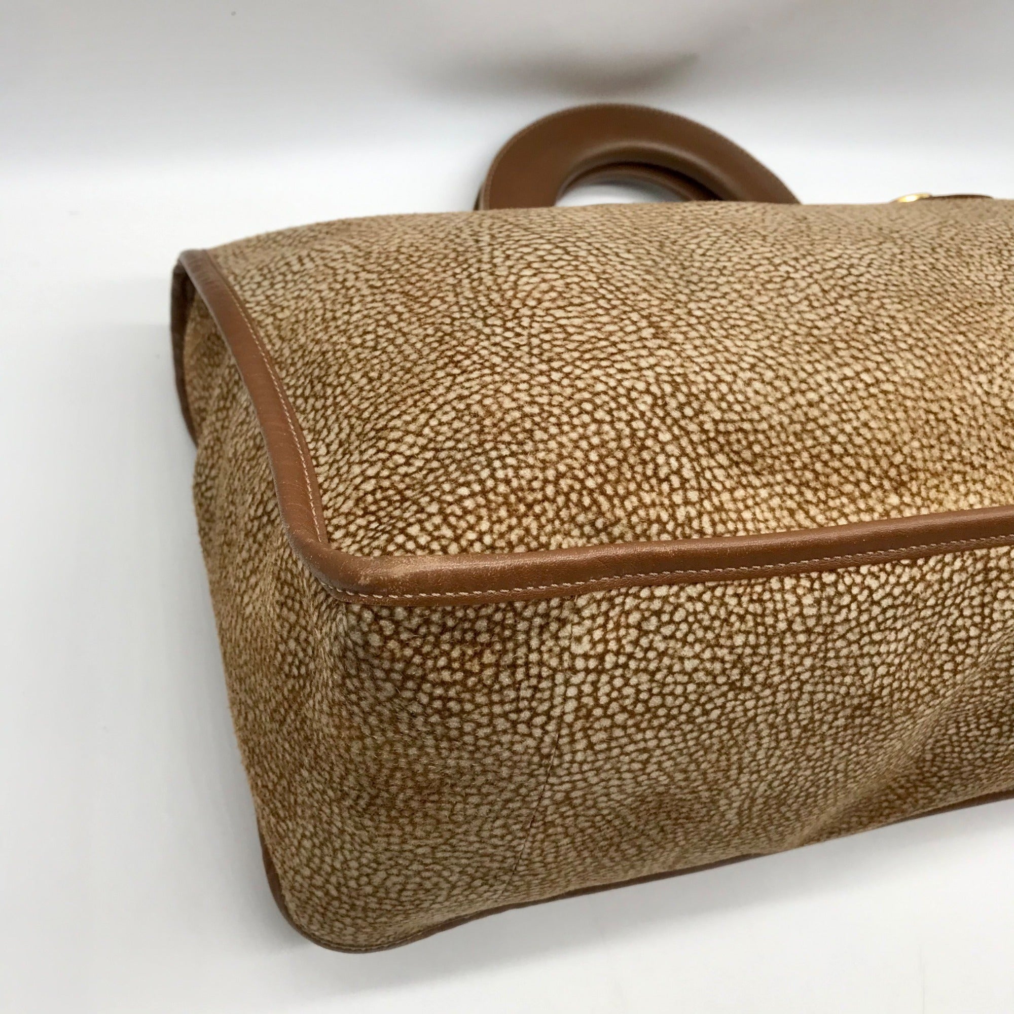 Borbonese Brown Suede Redwall Quail Print Satchel Bag