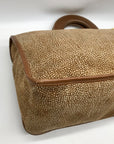 Borbonese Brown Suede Redwall Quail Print Satchel Bag