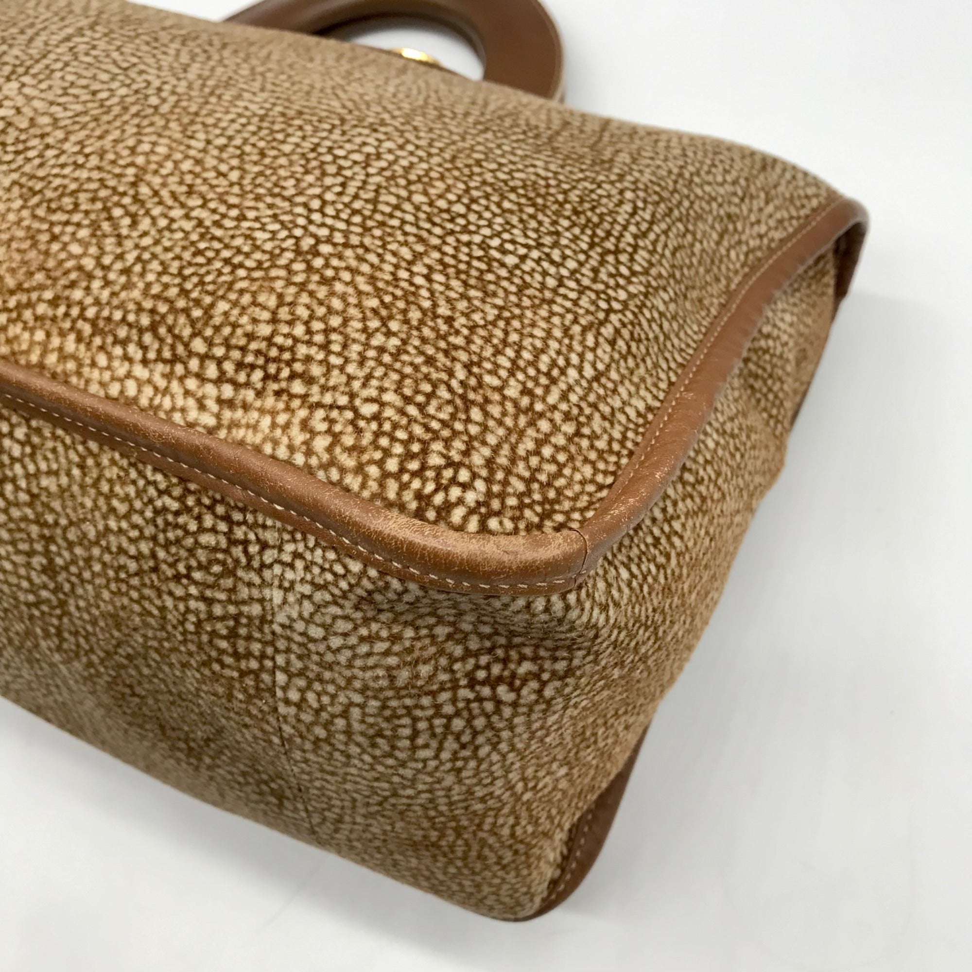 Borbonese Brown Suede Redwall Quail Print Satchel Bag