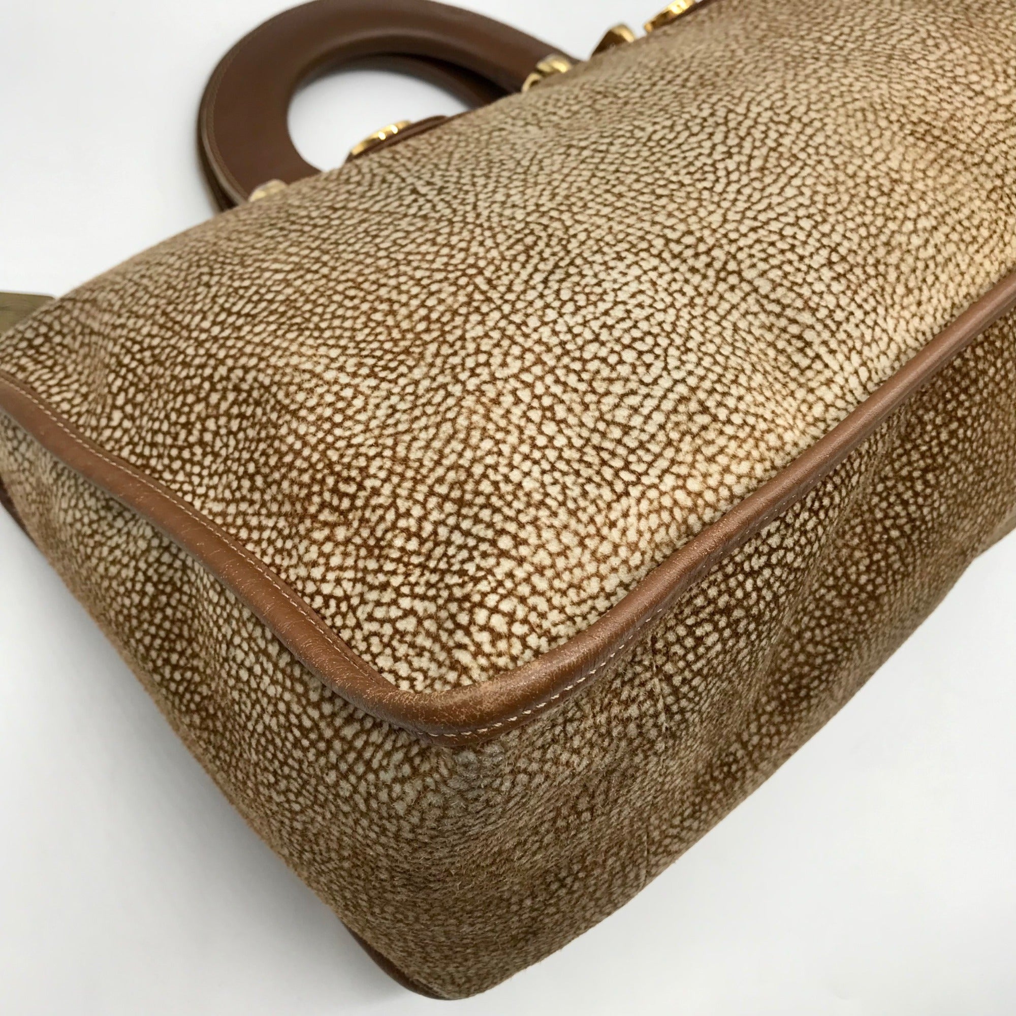 Borbonese Brown Suede Redwall Quail Print Satchel Bag