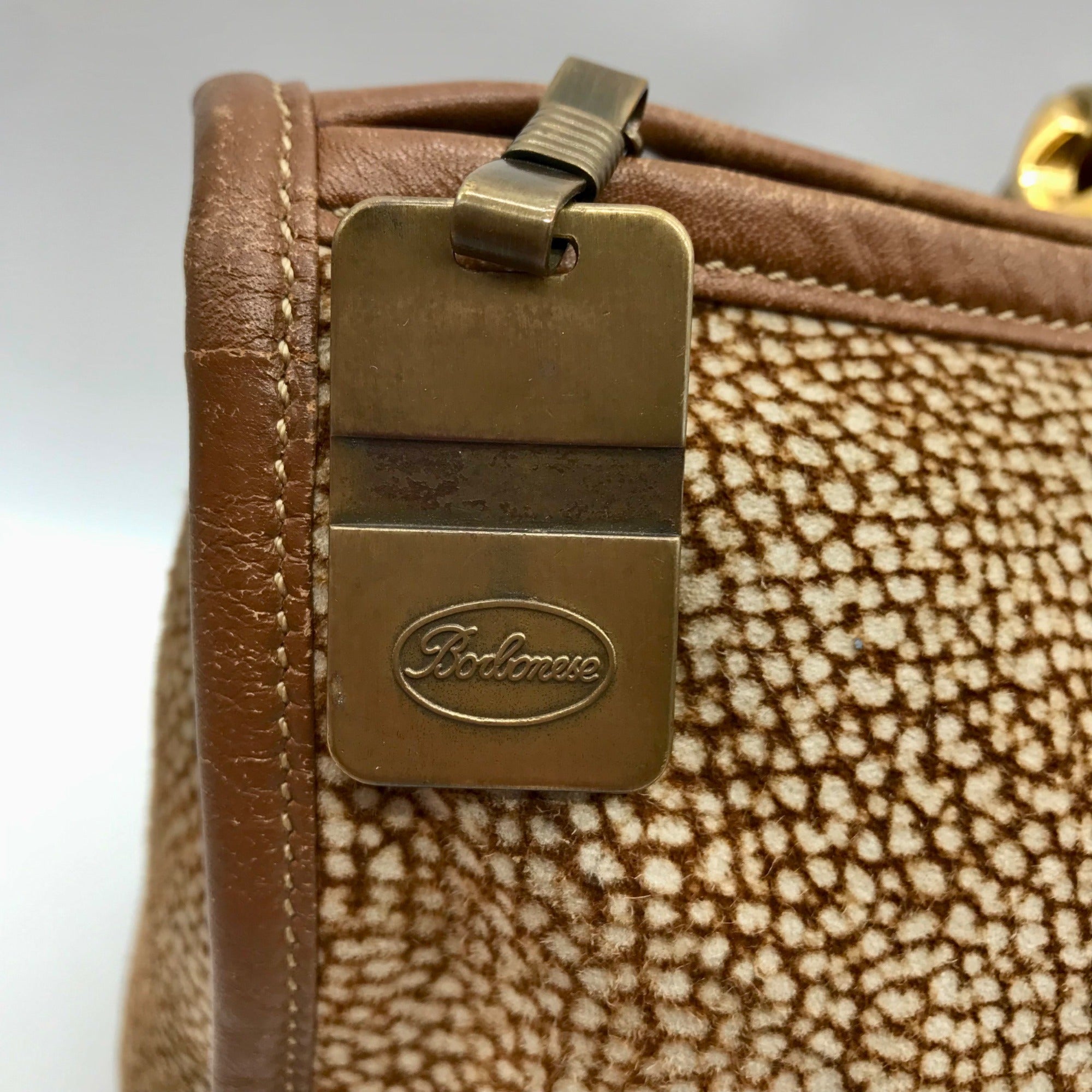 Borbonese Brown Suede Redwall Quail Print Satchel Bag