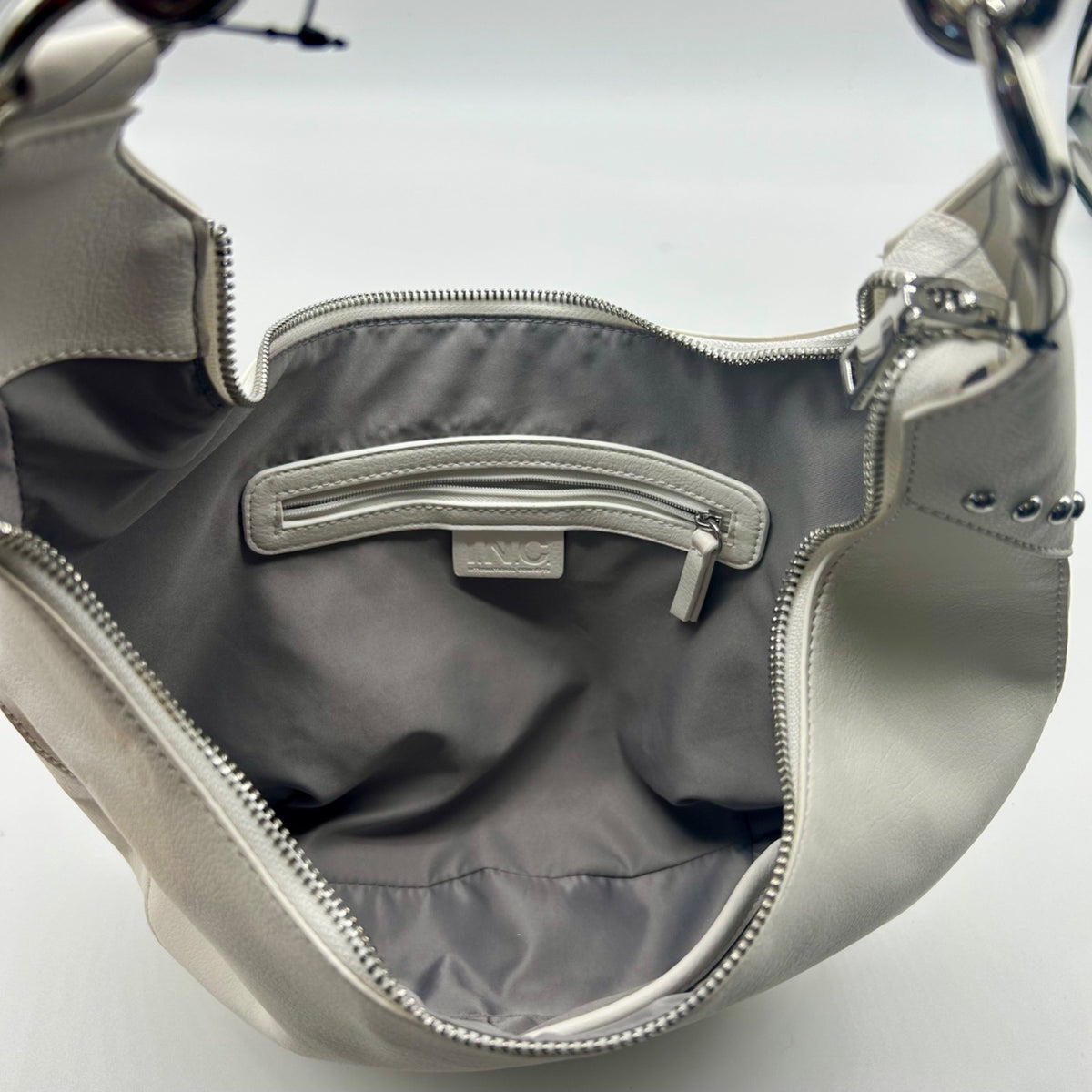 I.N.C. International Concepts Vanilla Faux Leather Giannaa Medium Stud Hobo Bag