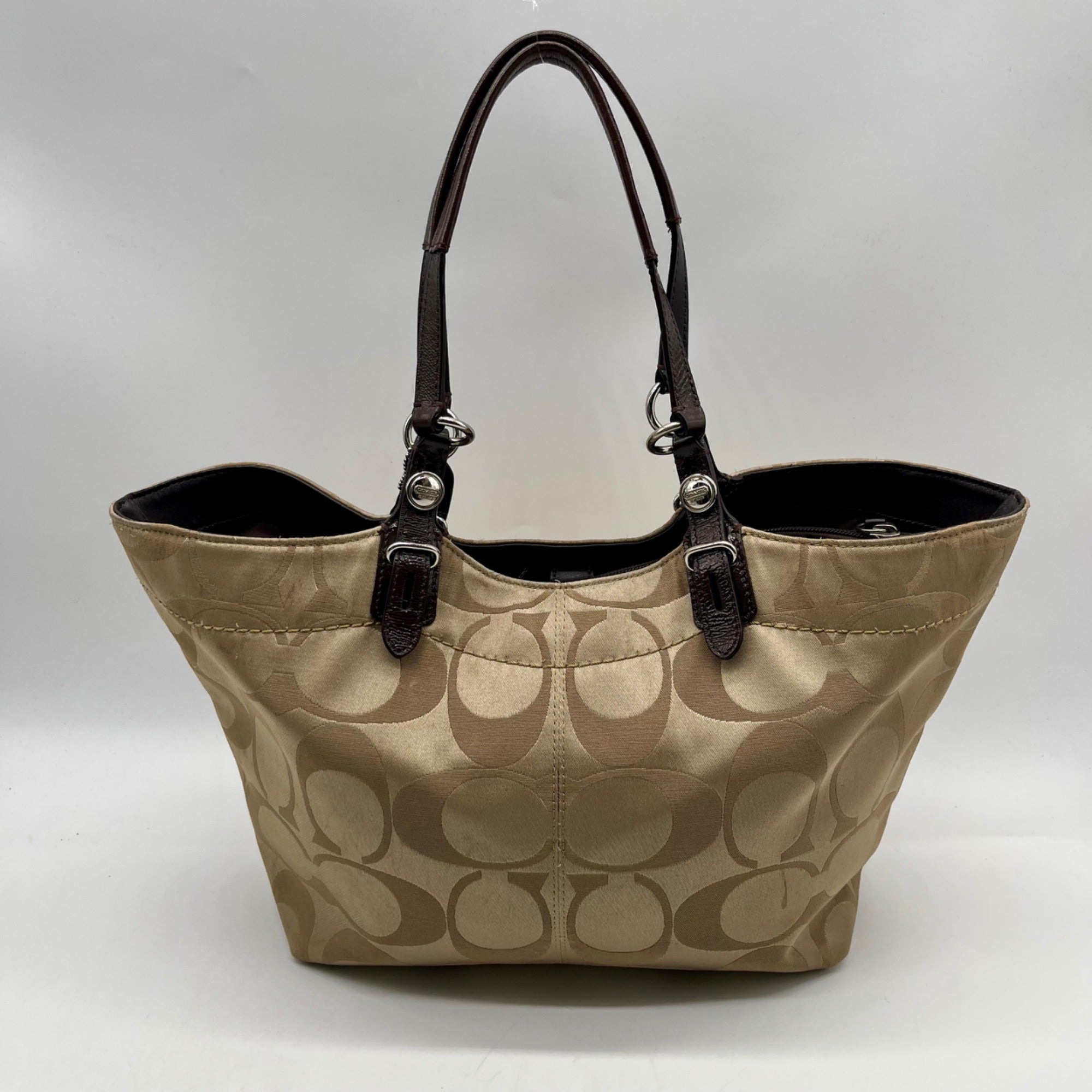 Coach Beige Monogram Print Fabric Tote Bag -F16175
