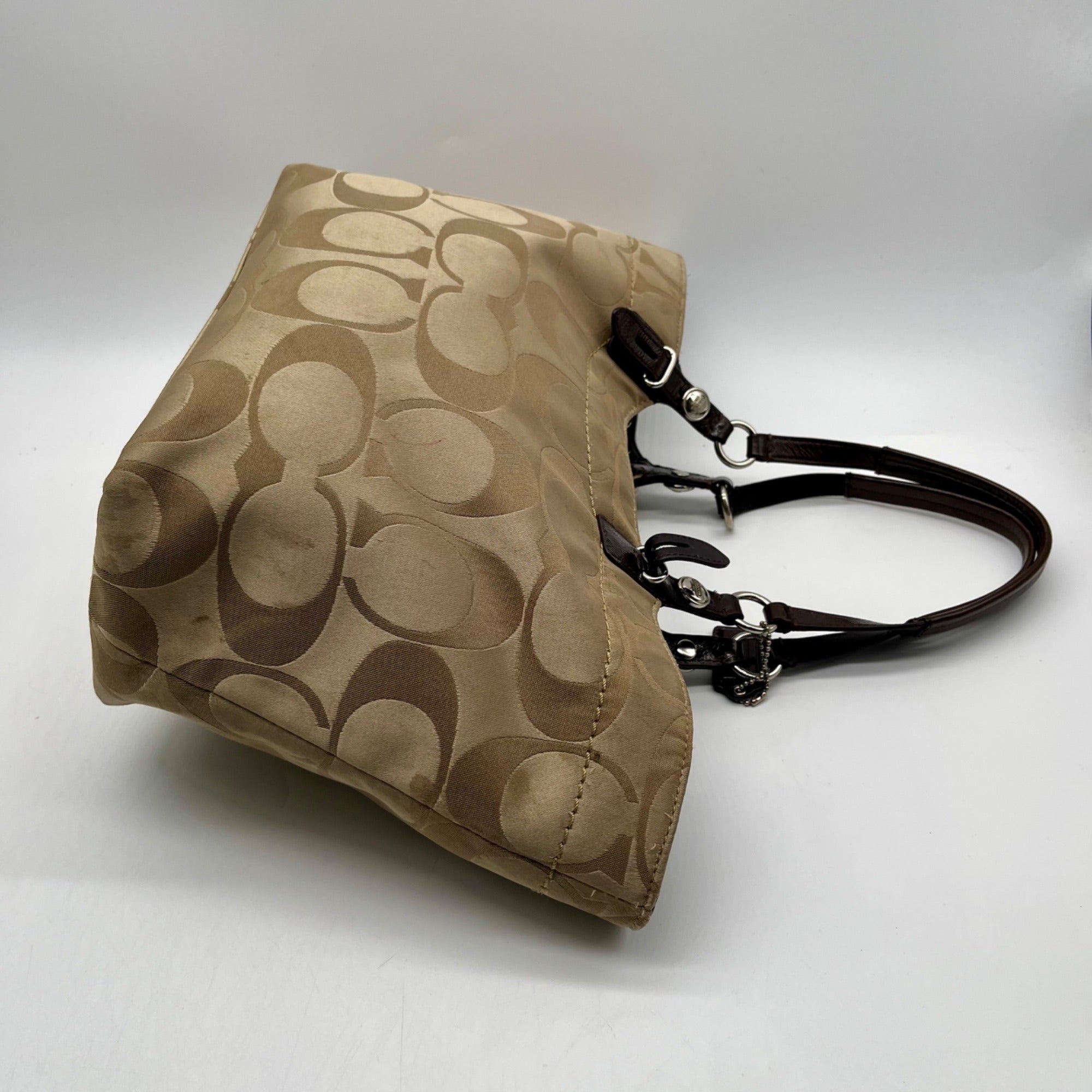 Coach Beige Monogram Print Fabric Tote Bag -F16175