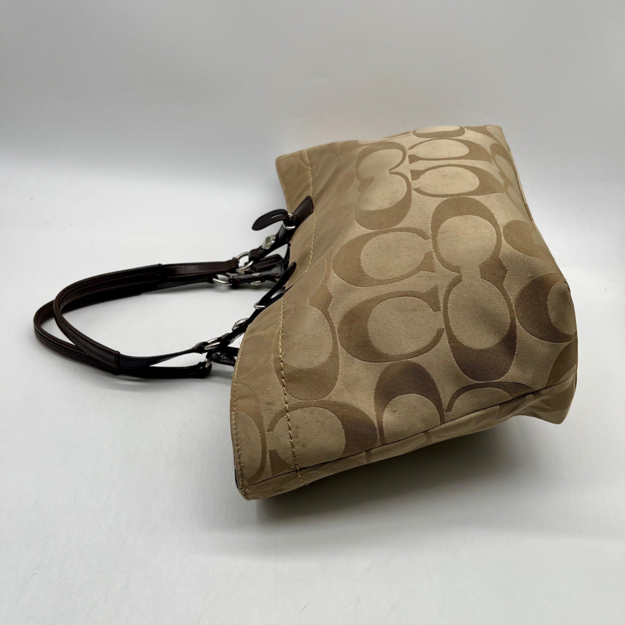 Coach Beige Monogram Print Fabric Tote Bag -F16175
