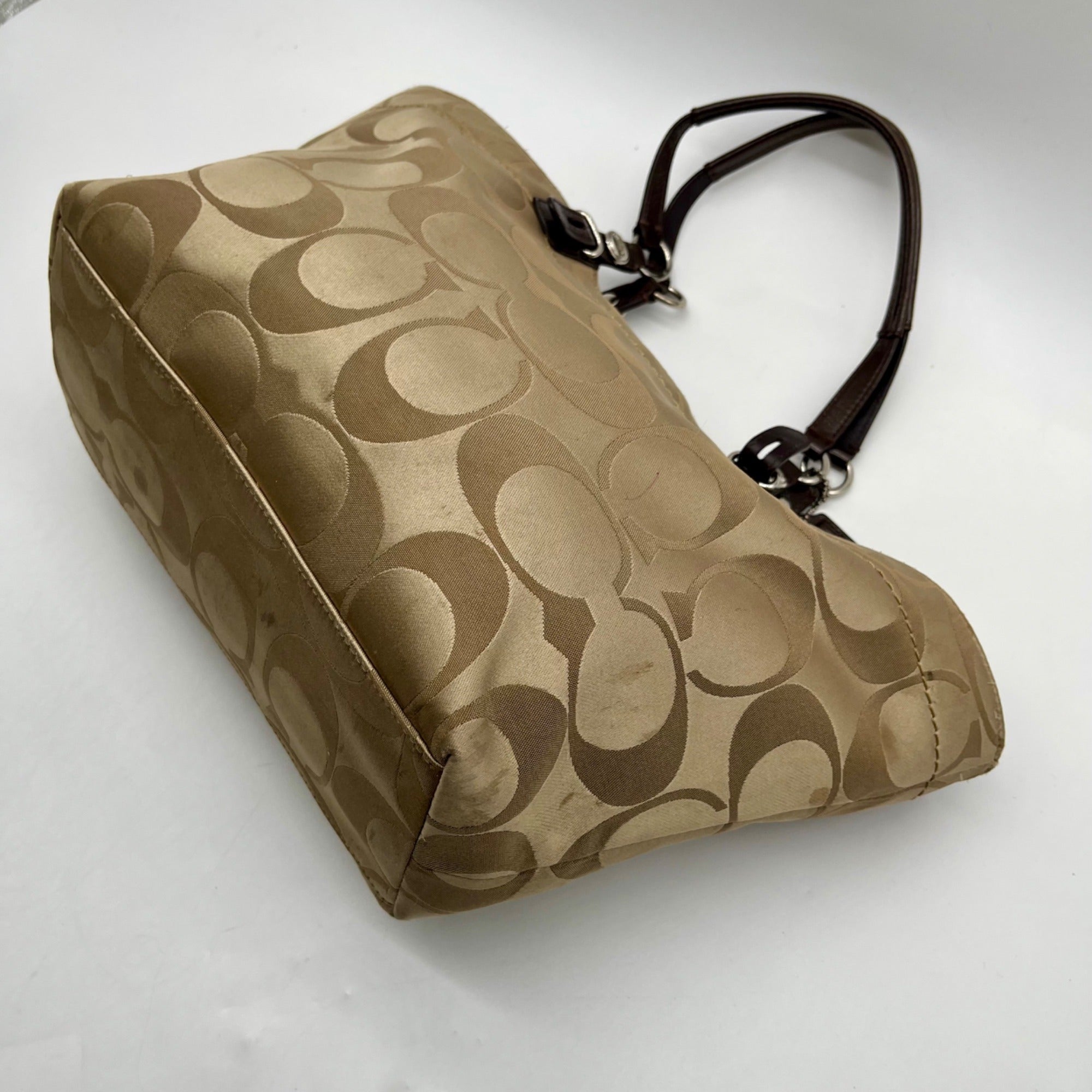 Coach Beige Monogram Print Fabric Tote Bag -F16175