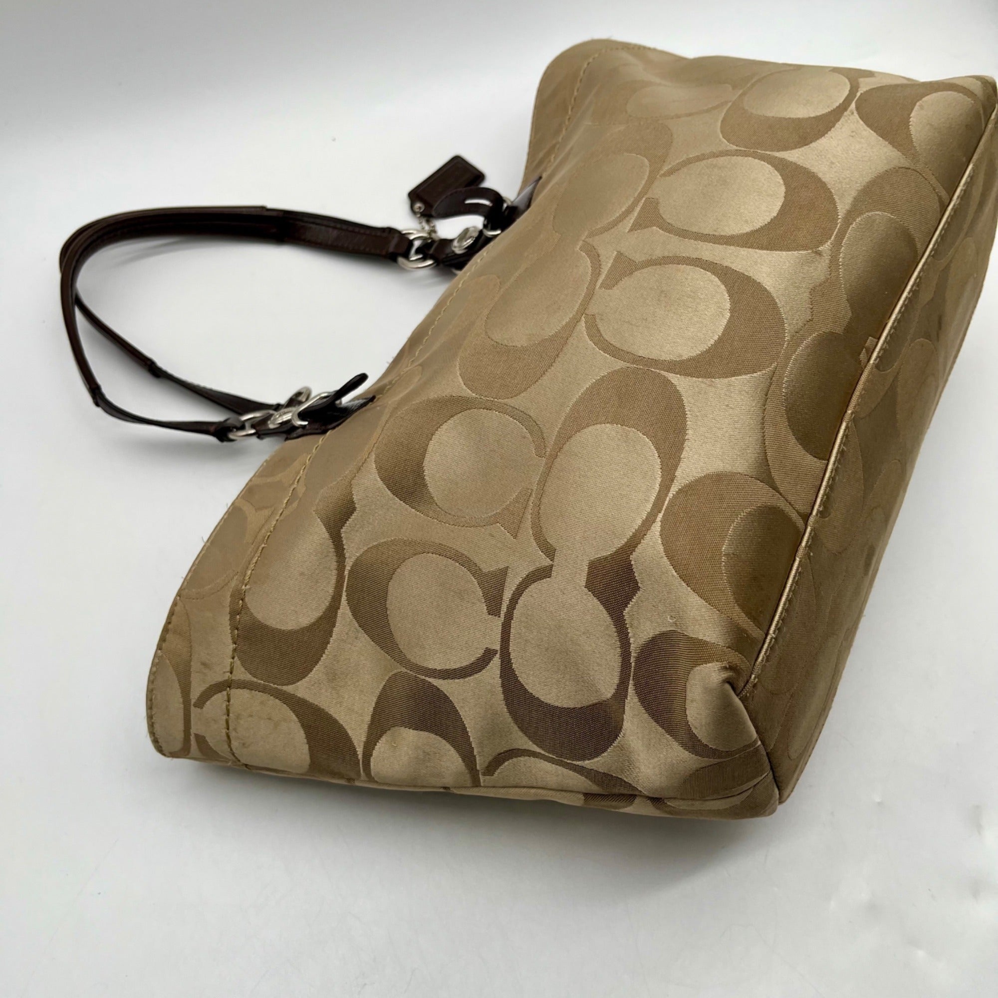 Coach Beige Monogram Print Fabric Tote Bag -F16175