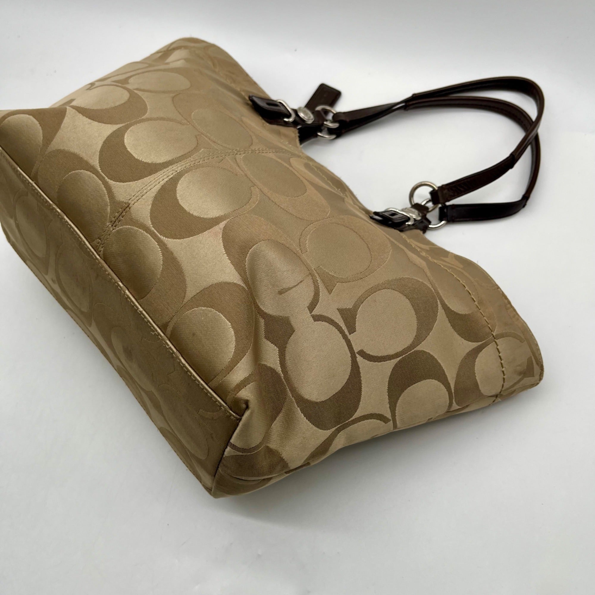 Coach Beige Monogram Print Fabric Tote Bag -F16175