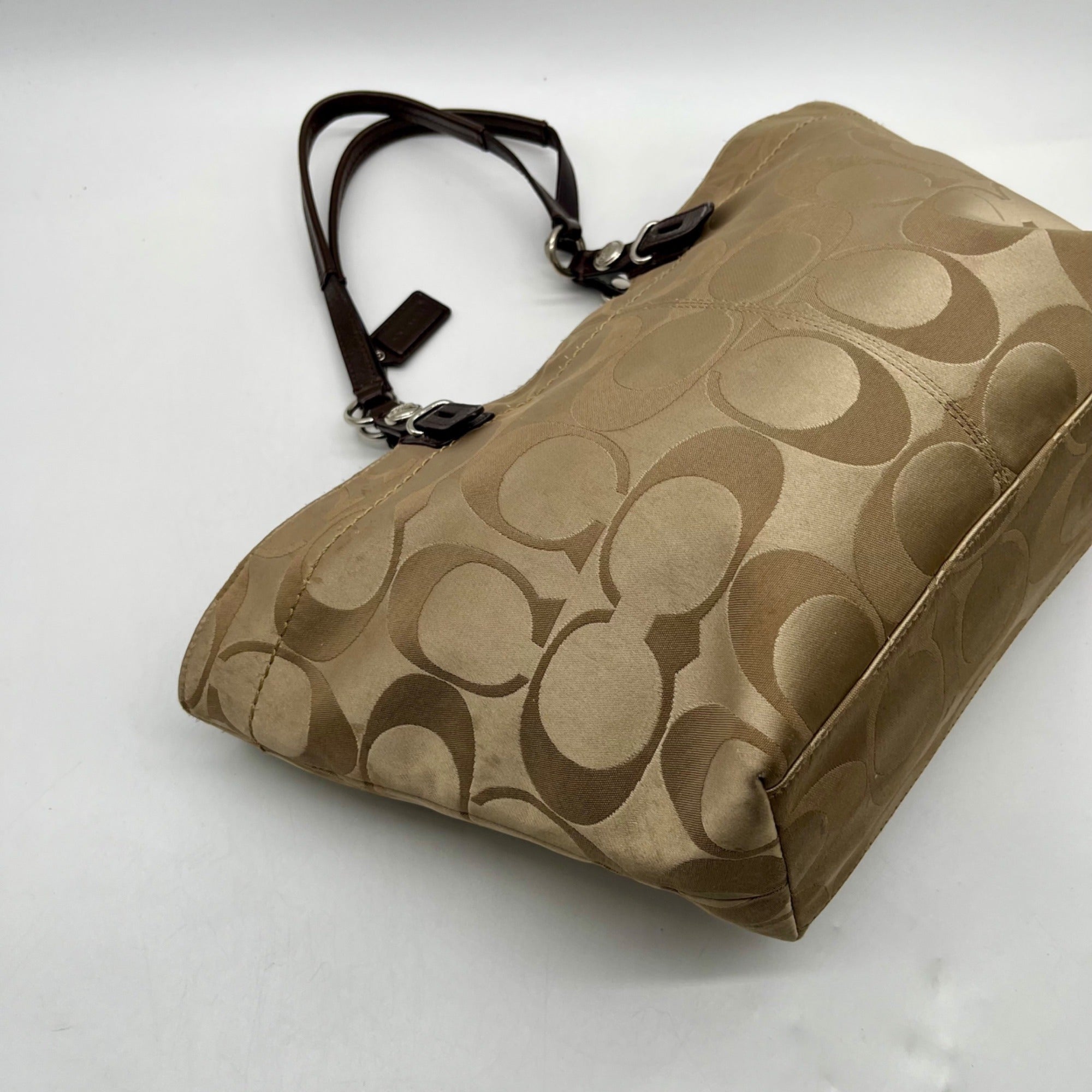 Coach Beige Monogram Print Fabric Tote Bag -F16175
