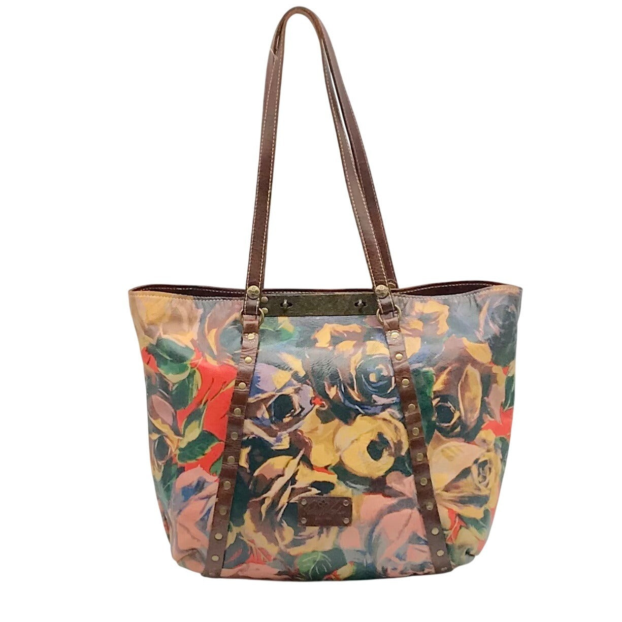 Patricia Nash Brown Leather Winter Bloom Print Benvenuto Tote Bag