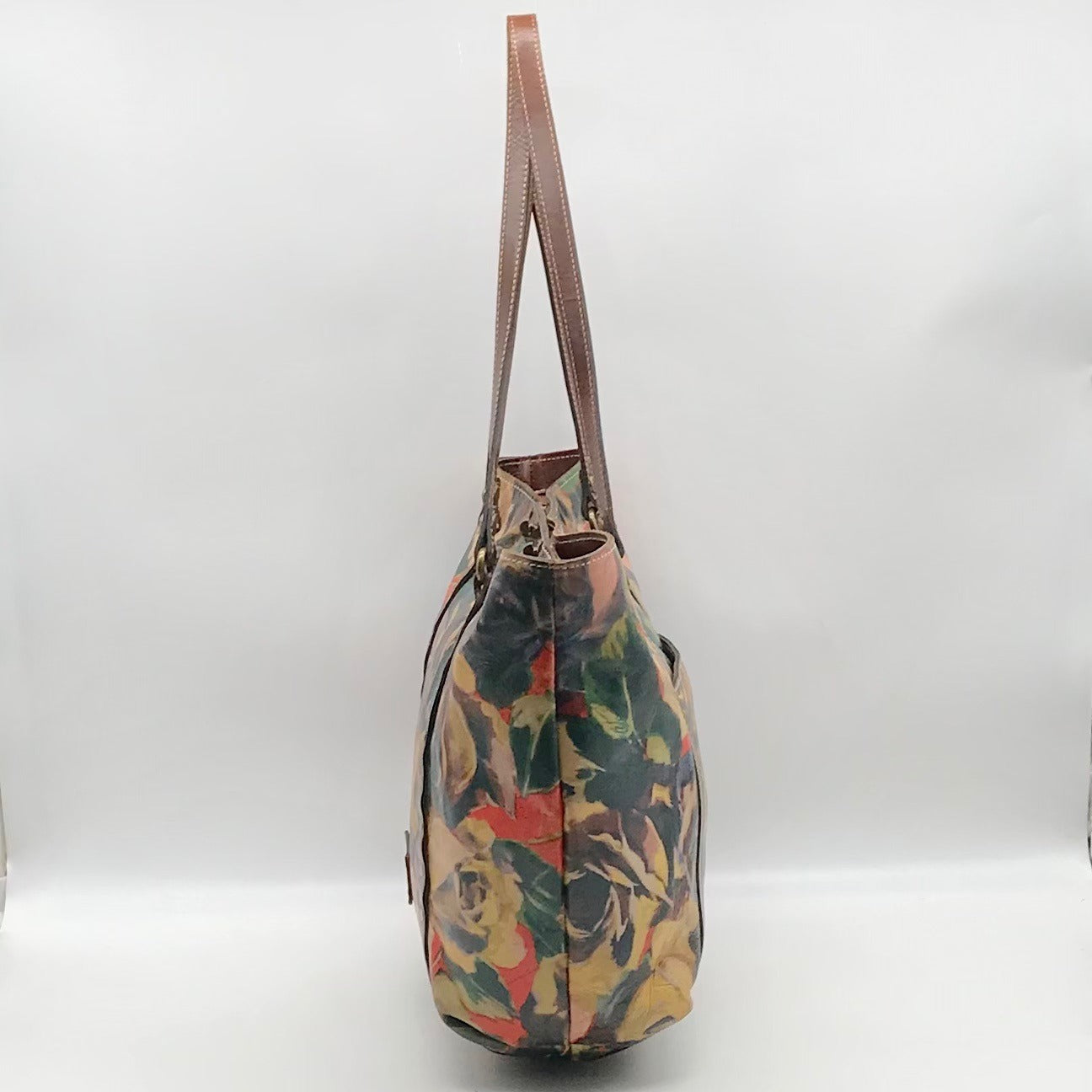 Patricia Nash Brown Leather Winter Bloom Print Benvenuto Tote Bag