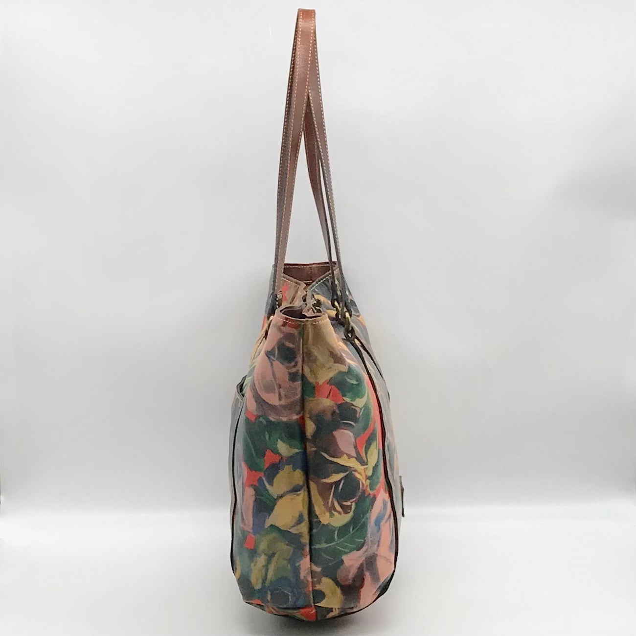 Patricia Nash Brown Leather Winter Bloom Print Benvenuto Tote Bag