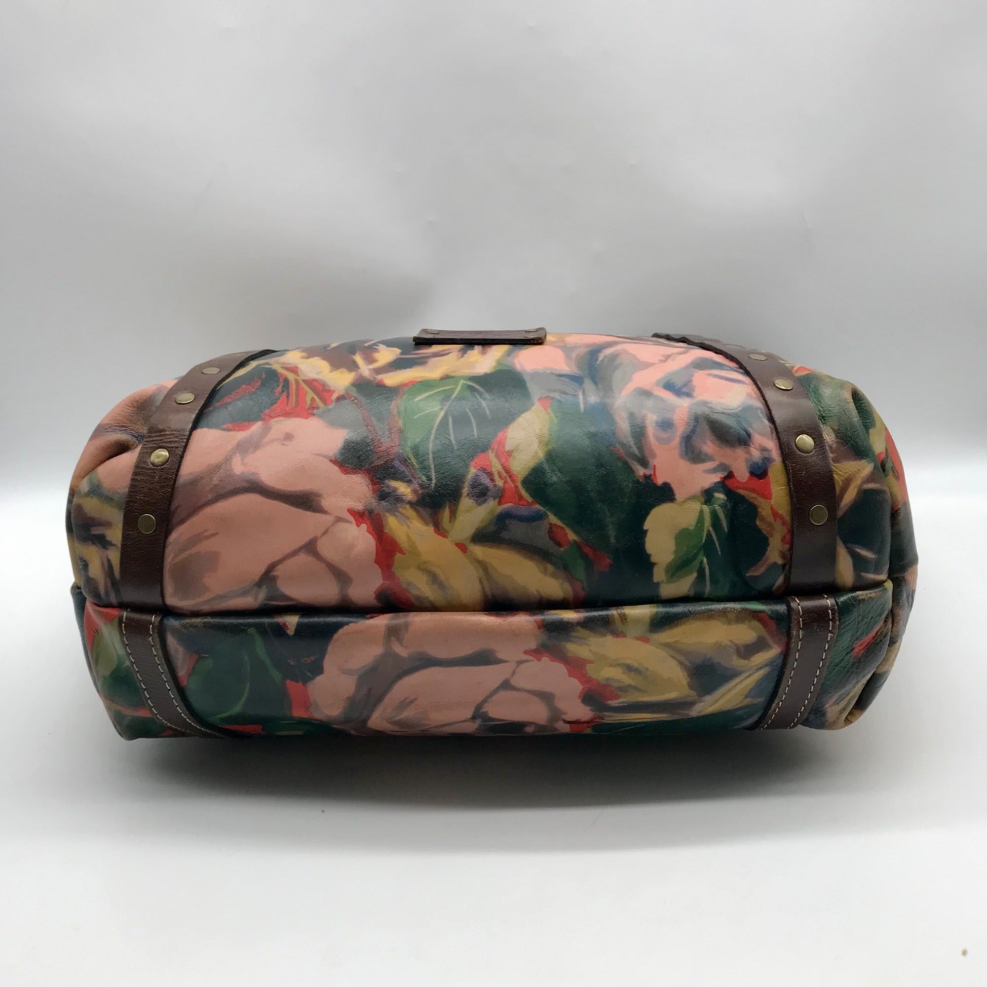 Patricia Nash Brown Leather Winter Bloom Print Benvenuto Tote Bag