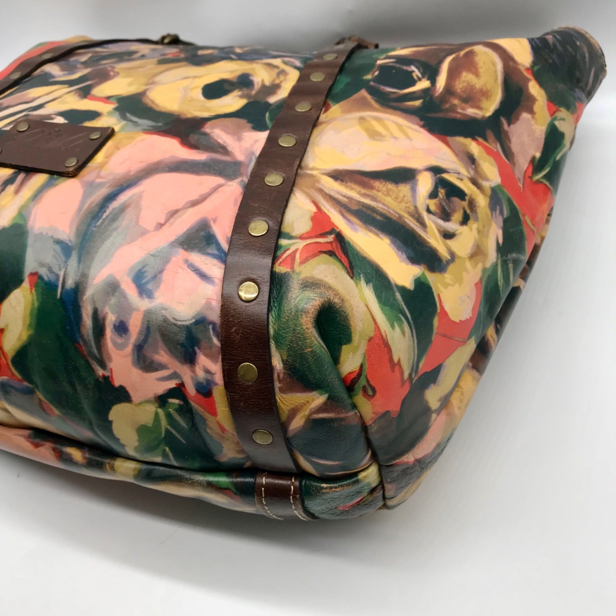 Patricia Nash Brown Leather Winter Bloom Print Benvenuto Tote Bag