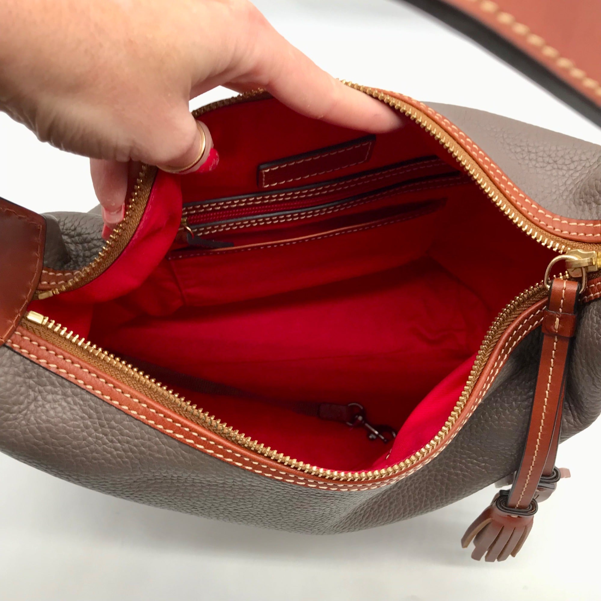 Dooney &amp; Bourke Gray Pebbled Grain Leather Paige Sac Shoulder Bag