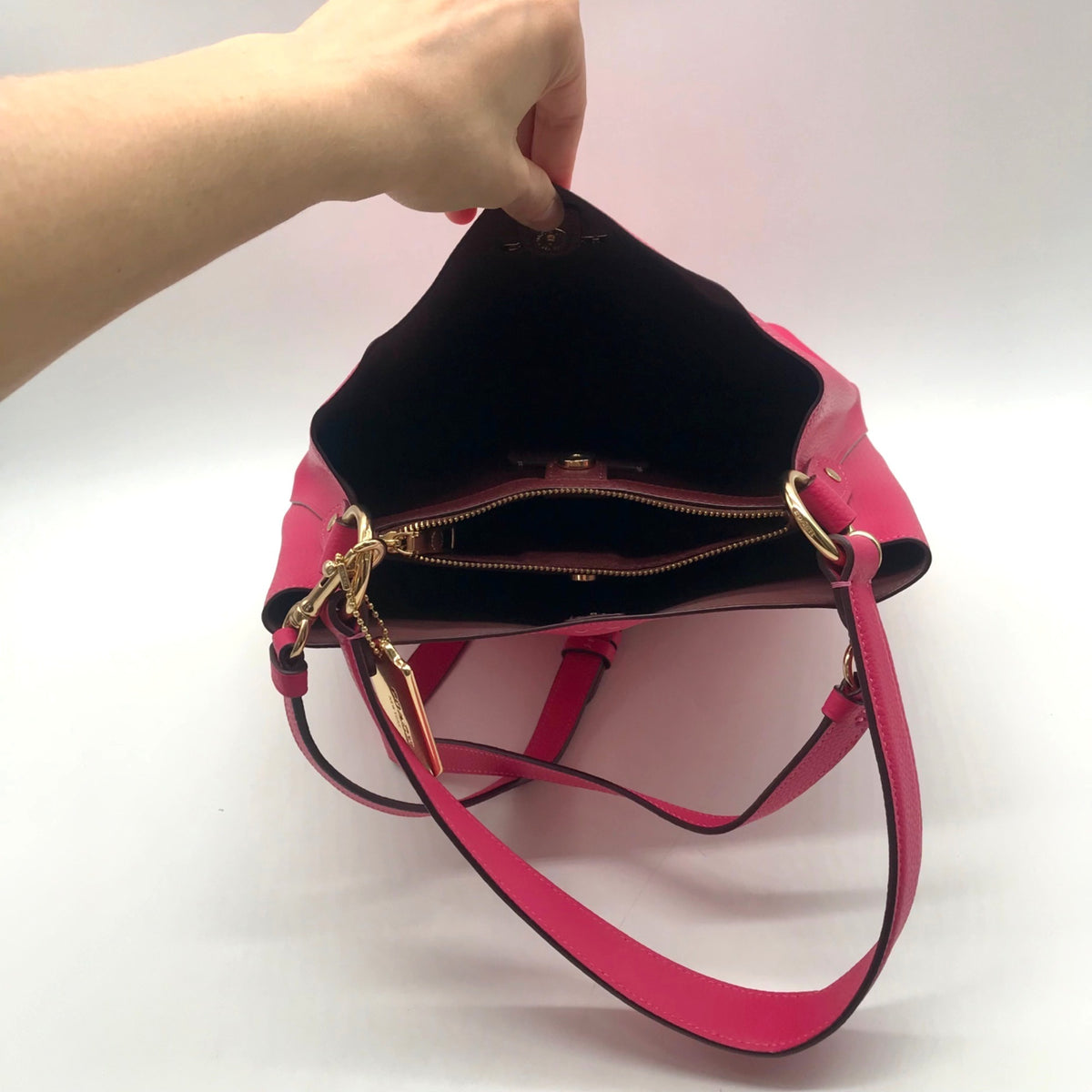 Coach Hot Pink Pebbled Leather Town Bucket Bag-91122