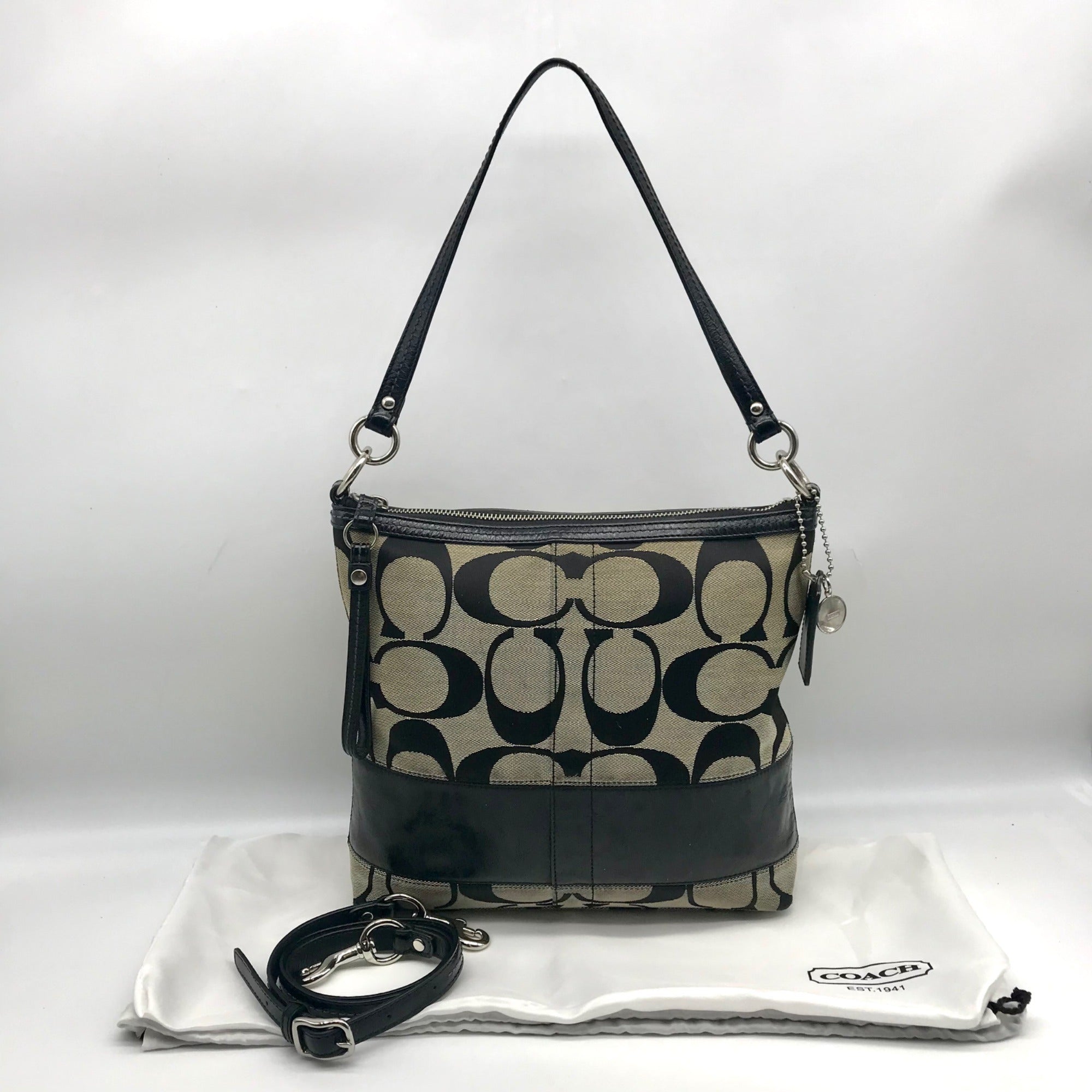 Coach Gray &amp; Black Jacquard Canvas Signature Logo Shoulder Bag 12825