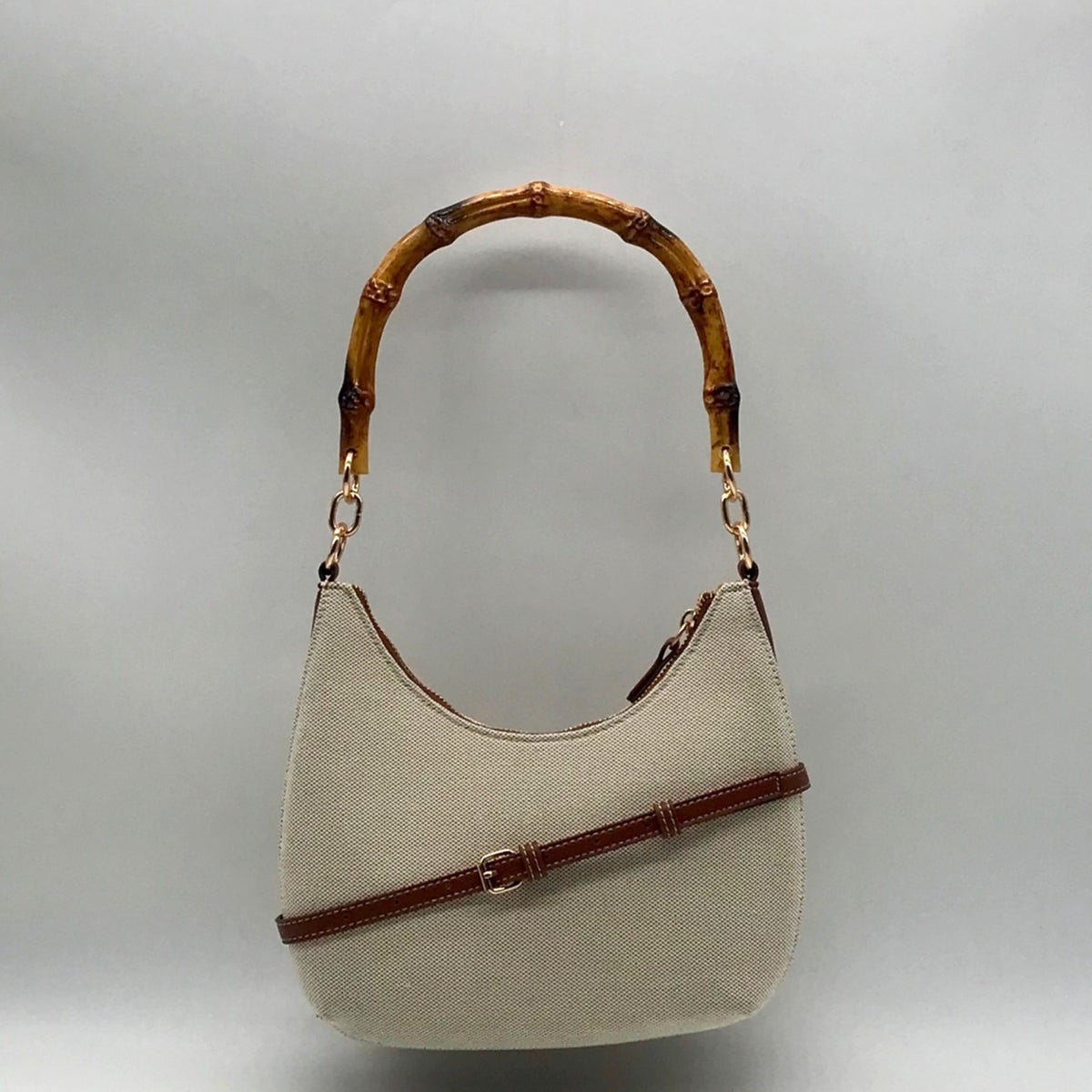 Giani Bernini Cream Linen Bamboo Handle Hobo Bag