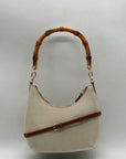 Giani Bernini Cream Linen Bamboo Handle Hobo Bag