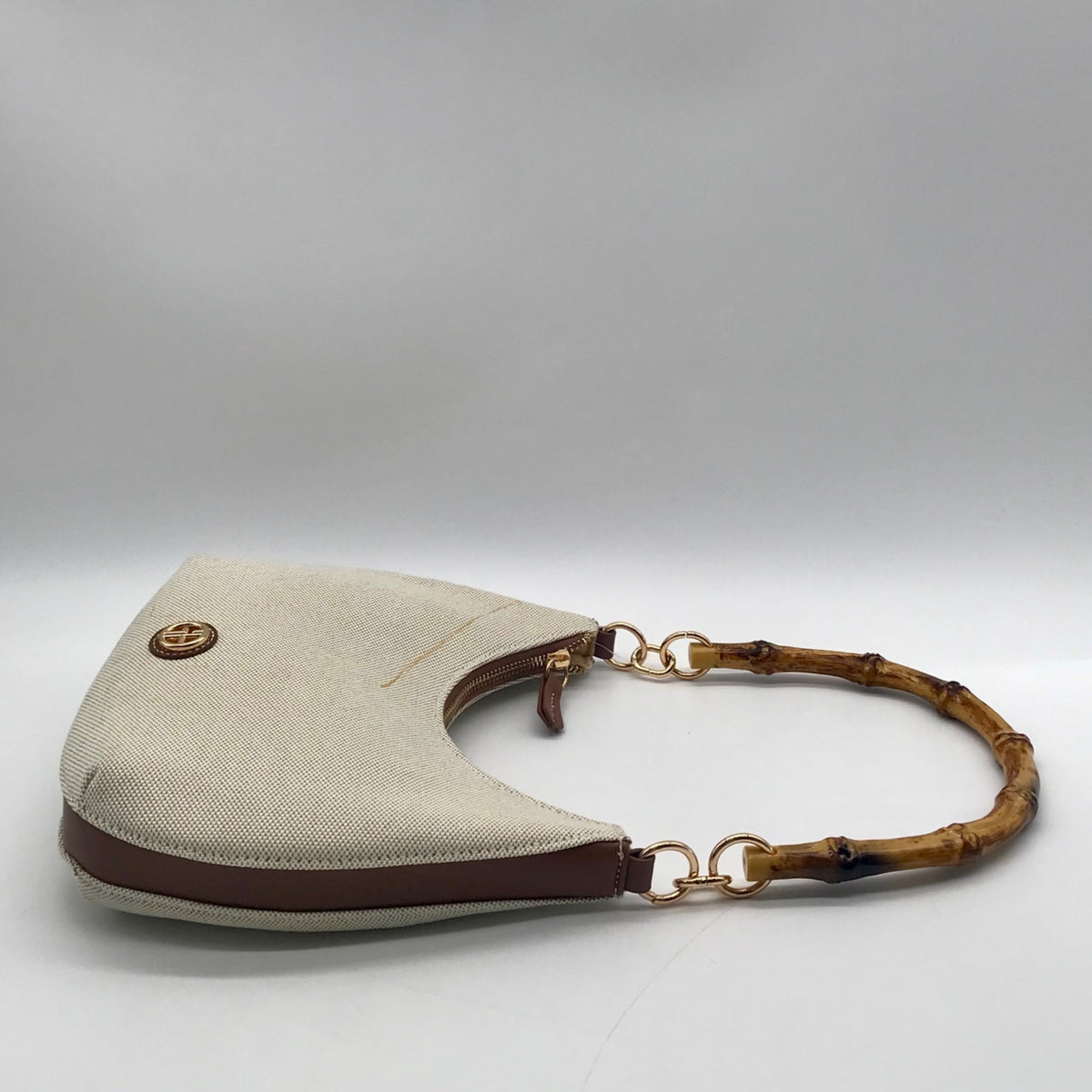 Giani Bernini Cream Linen Bamboo Handle Hobo Bag
