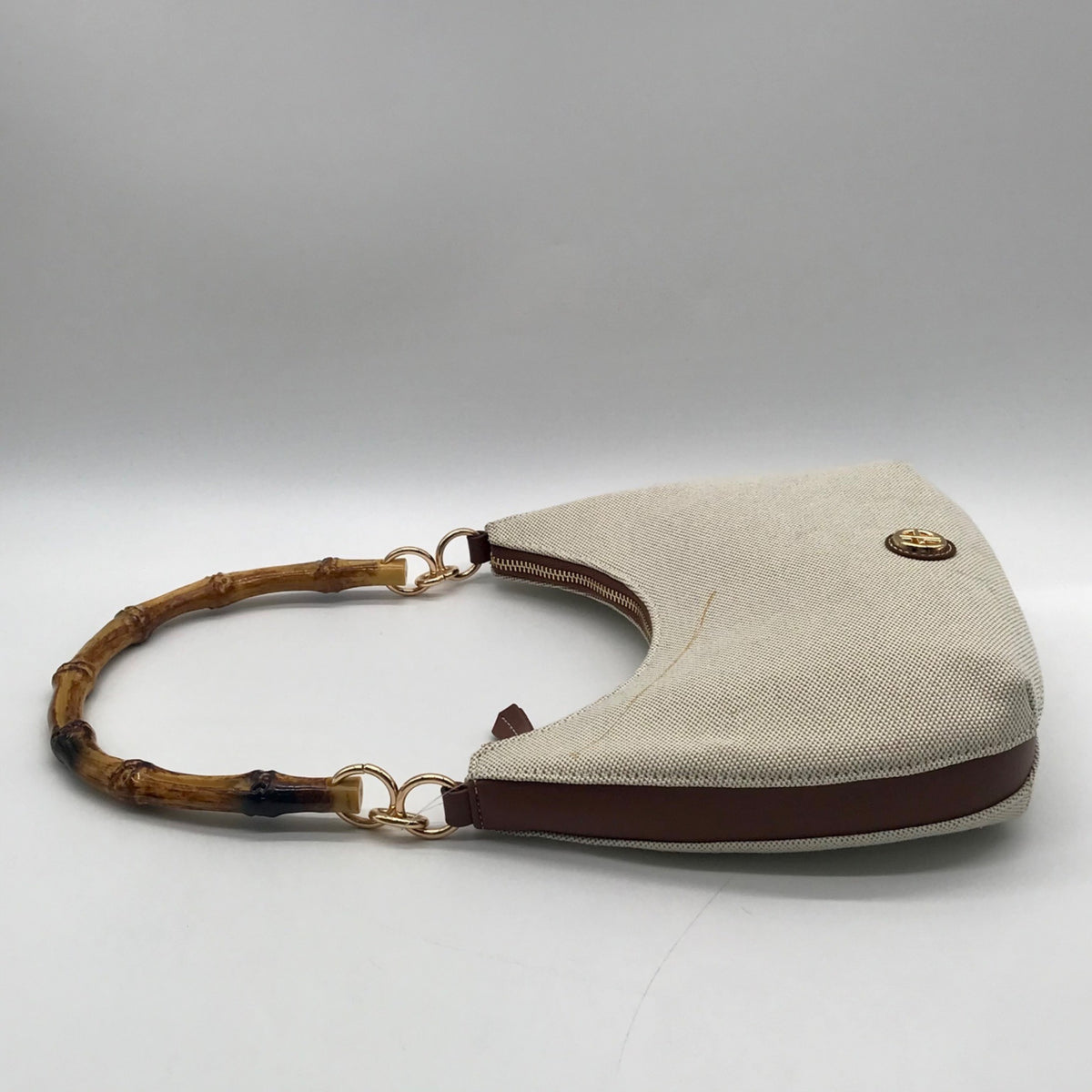 Giani Bernini Cream Linen Bamboo Handle Hobo Bag