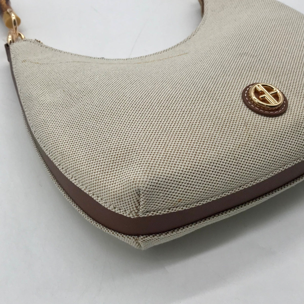 Giani Bernini Cream Linen Bamboo Handle Hobo Bag