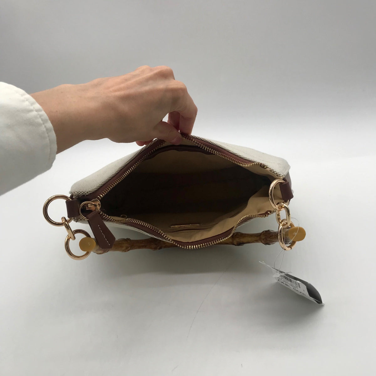 Giani Bernini Cream Linen Bamboo Handle Hobo Bag