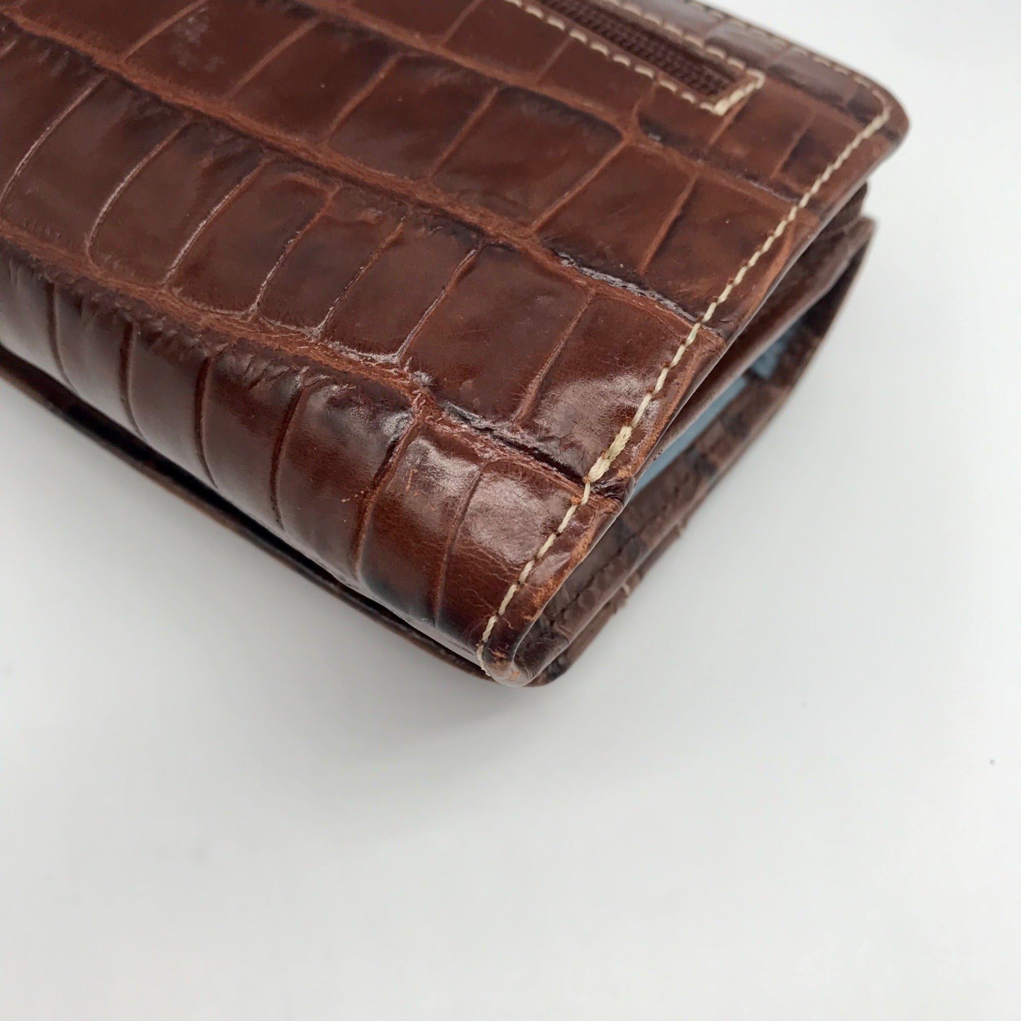 Brighton Brown Croc Embossed Leather Convertible Wallet