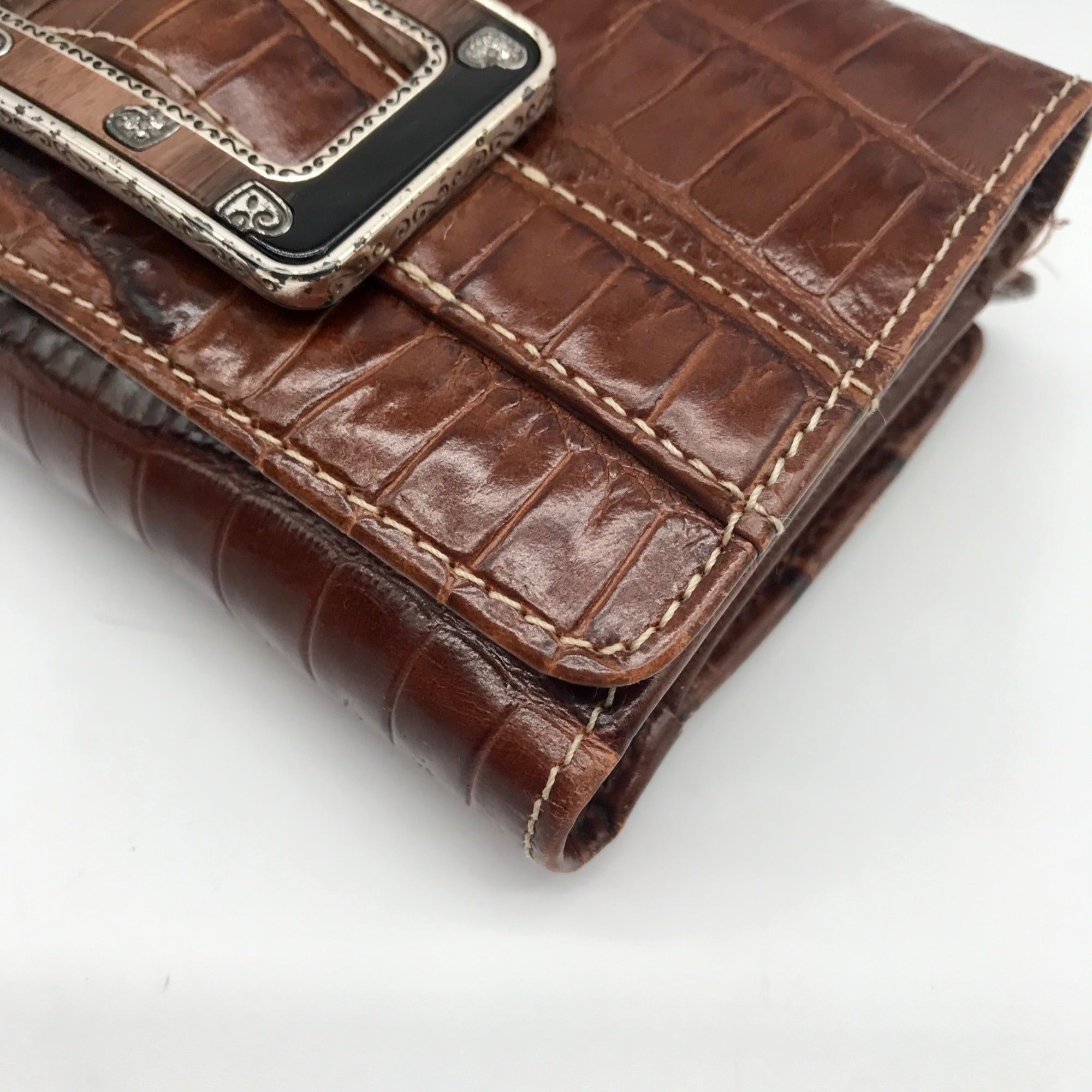 Brighton Brown Croc Embossed Leather Convertible Wallet