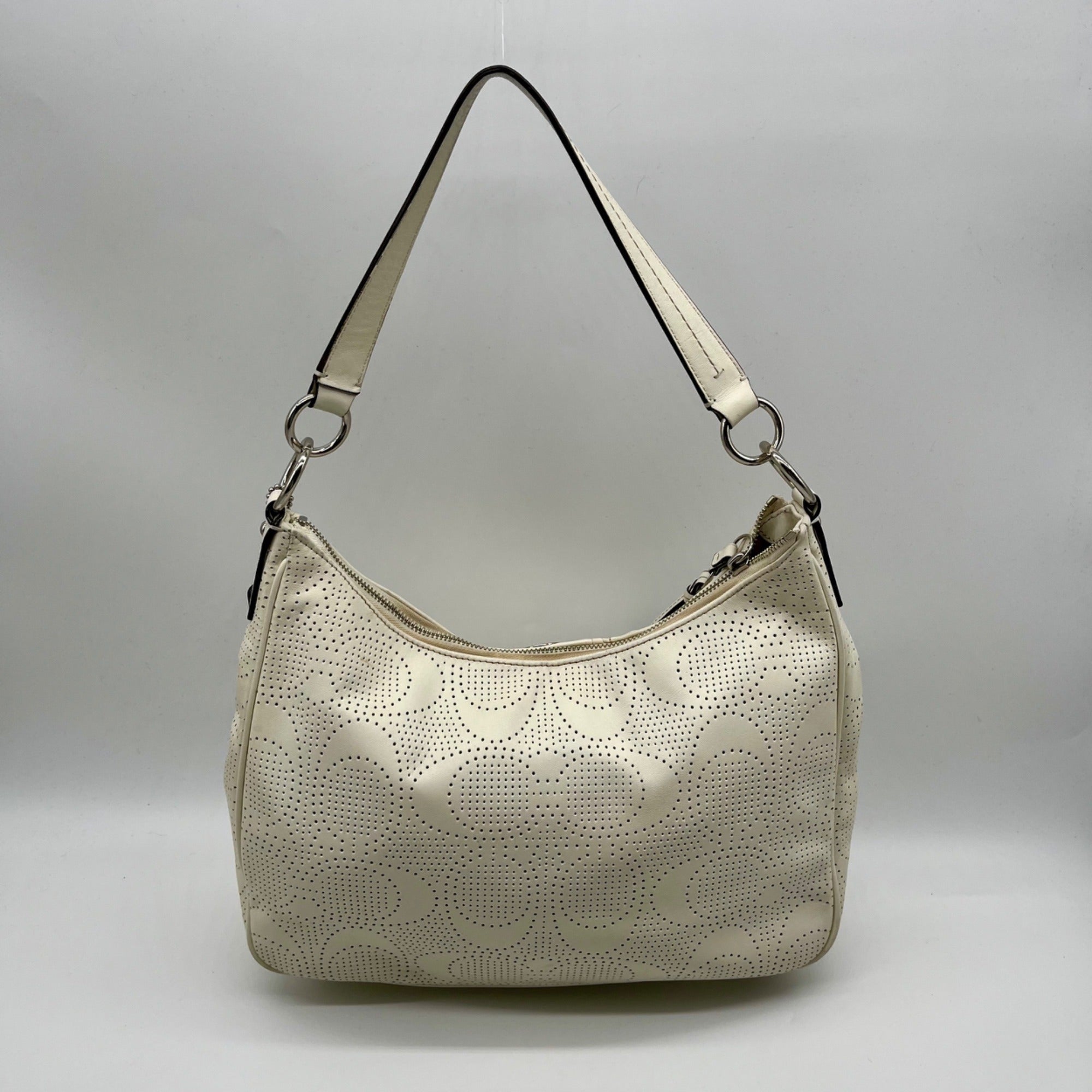 Coach White Perforated Leather Shoulder Bag