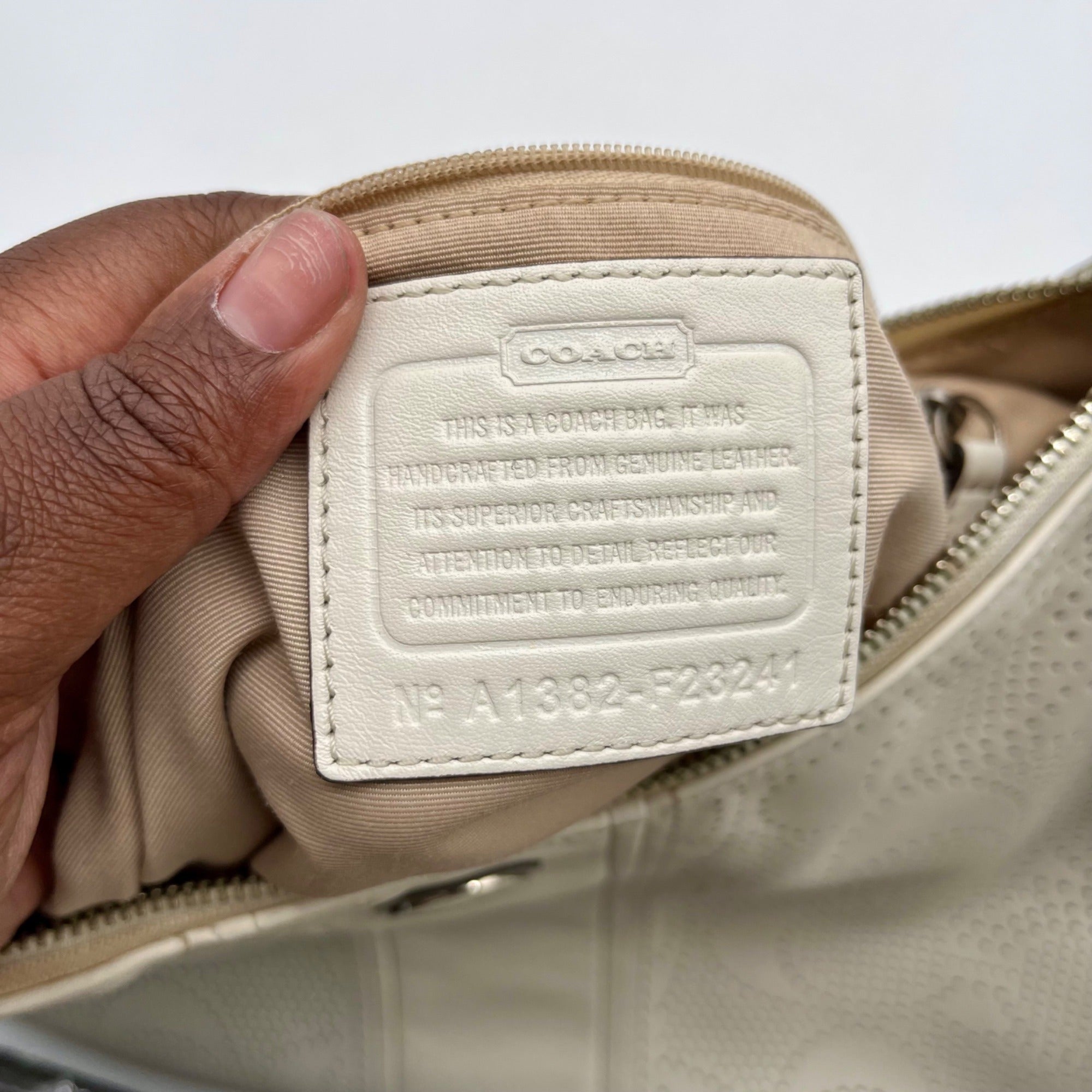 Coach White Perforated Leather Shoulder Bag