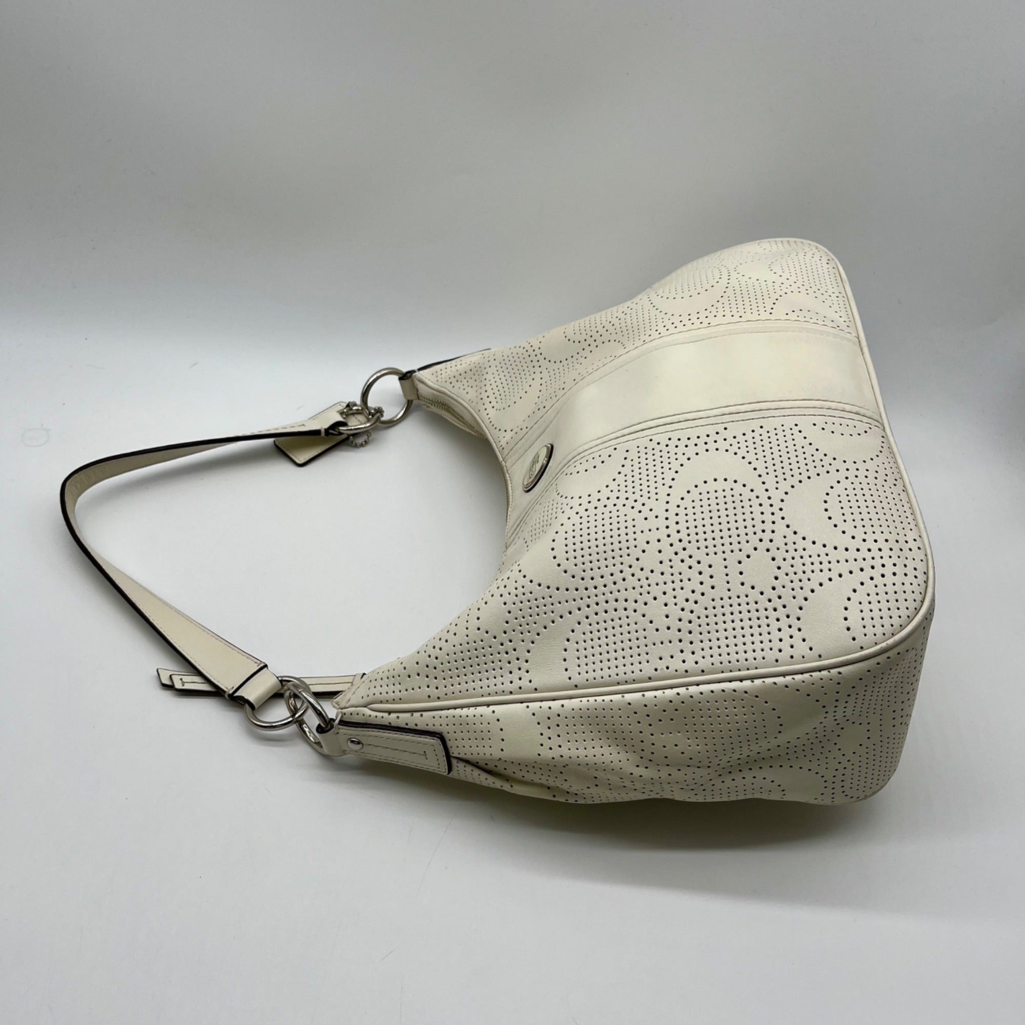 Coach White Perforated Leather Shoulder Bag