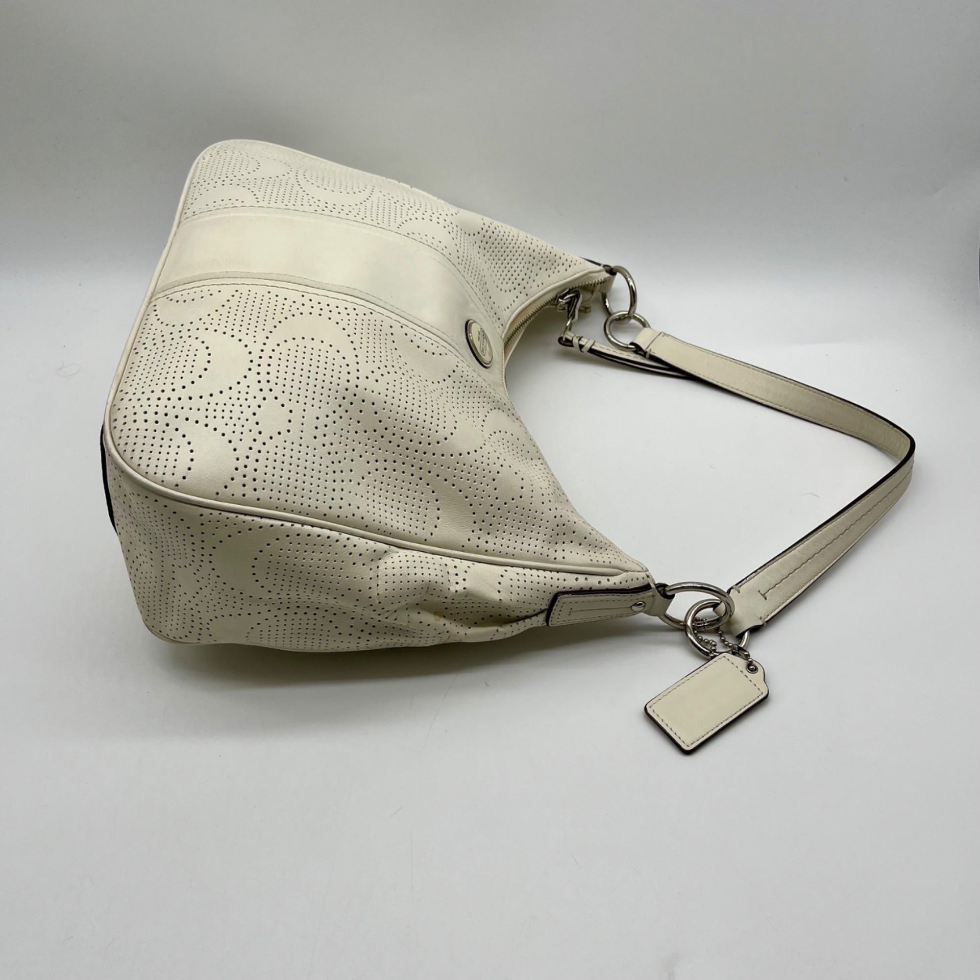 Coach White Perforated Leather Shoulder Bag