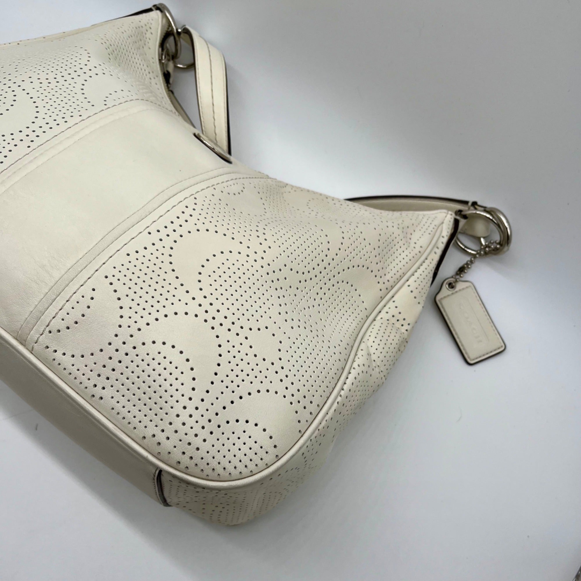 Coach White Perforated Leather Shoulder Bag