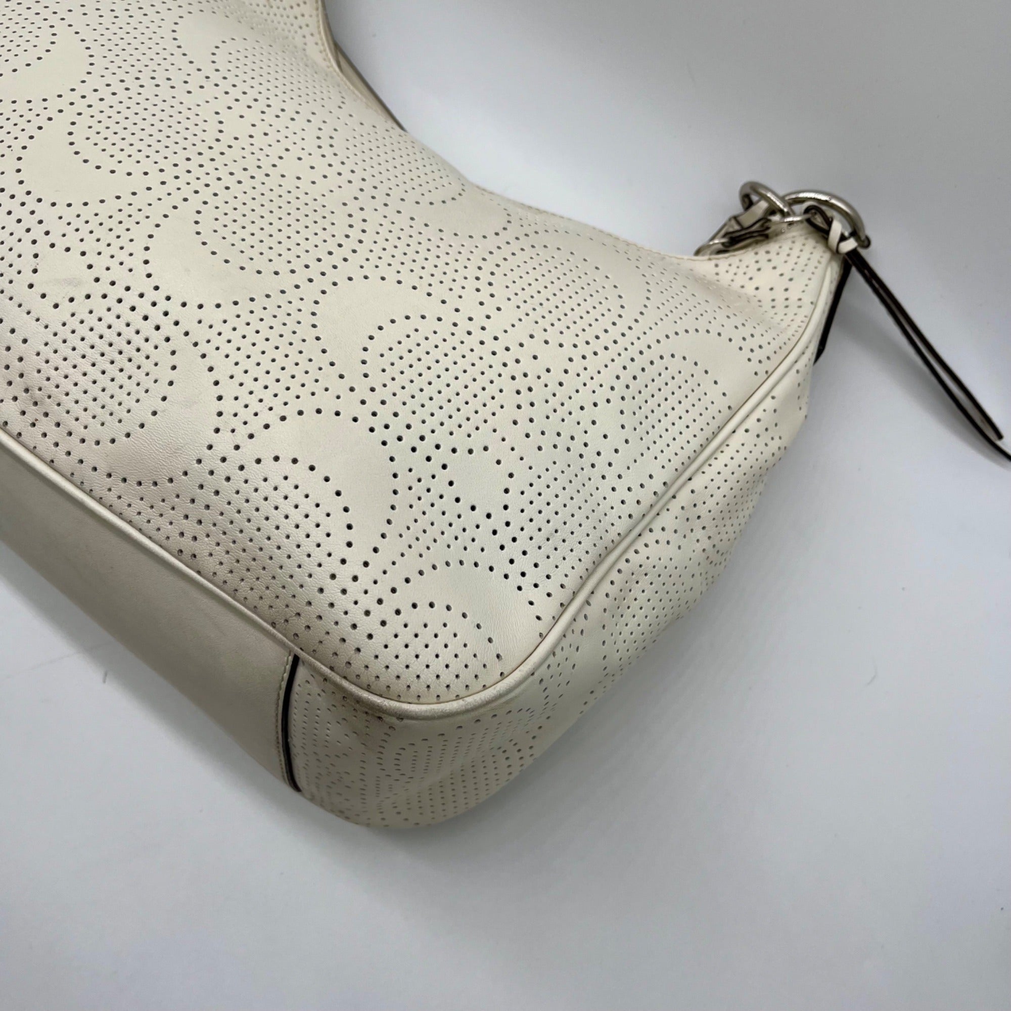 Coach White Perforated Leather Shoulder Bag