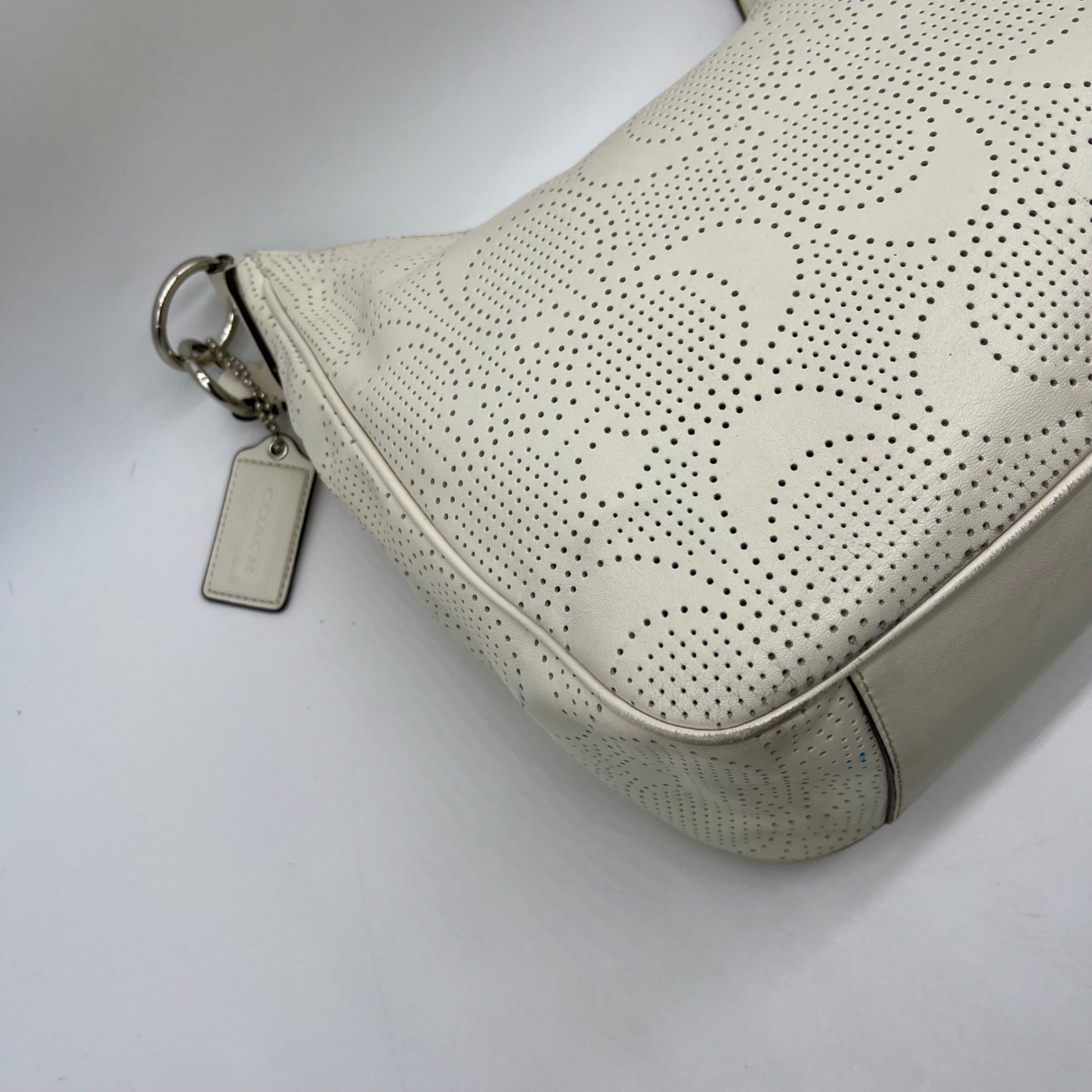 Coach White Perforated Leather Shoulder Bag