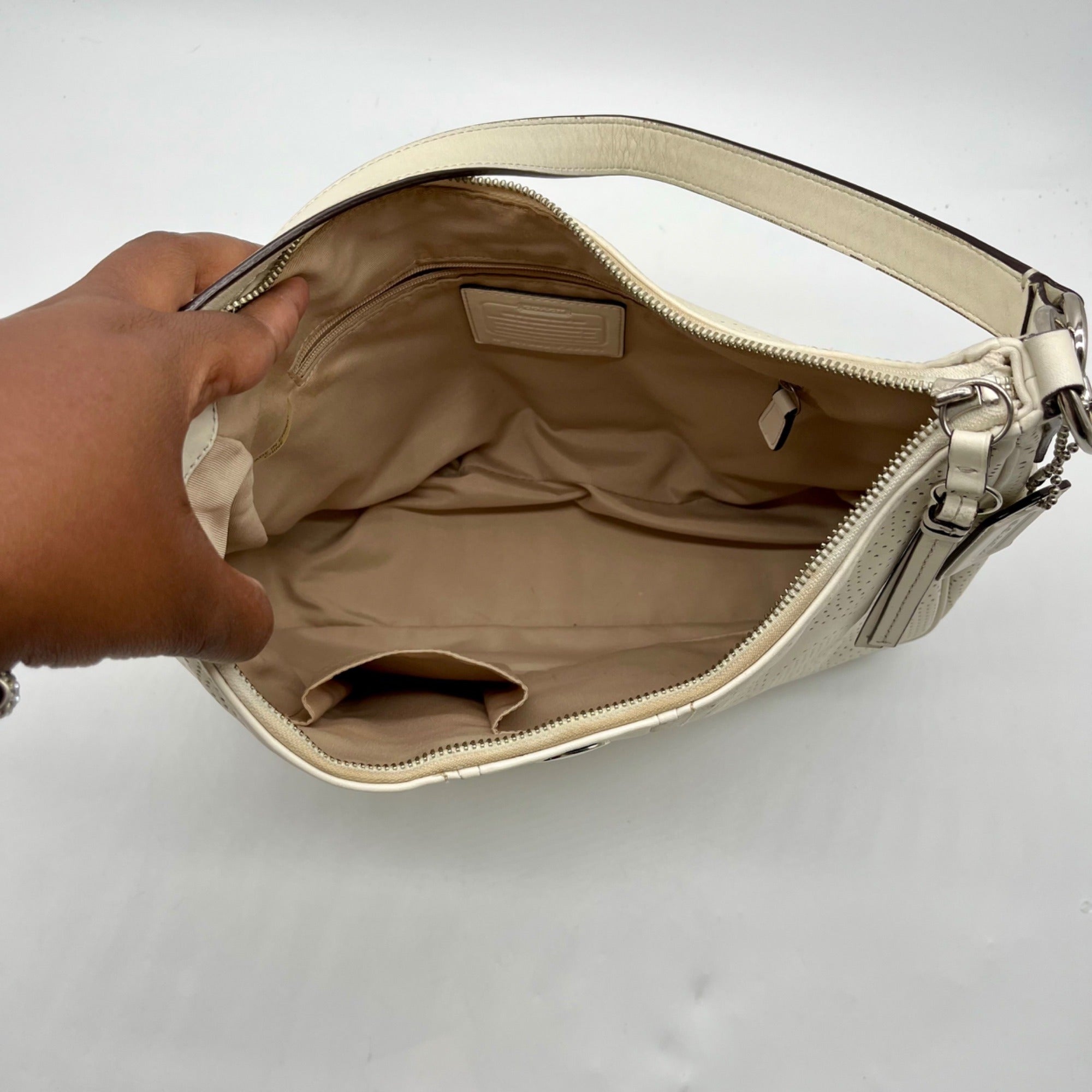 Coach White Perforated Leather Shoulder Bag