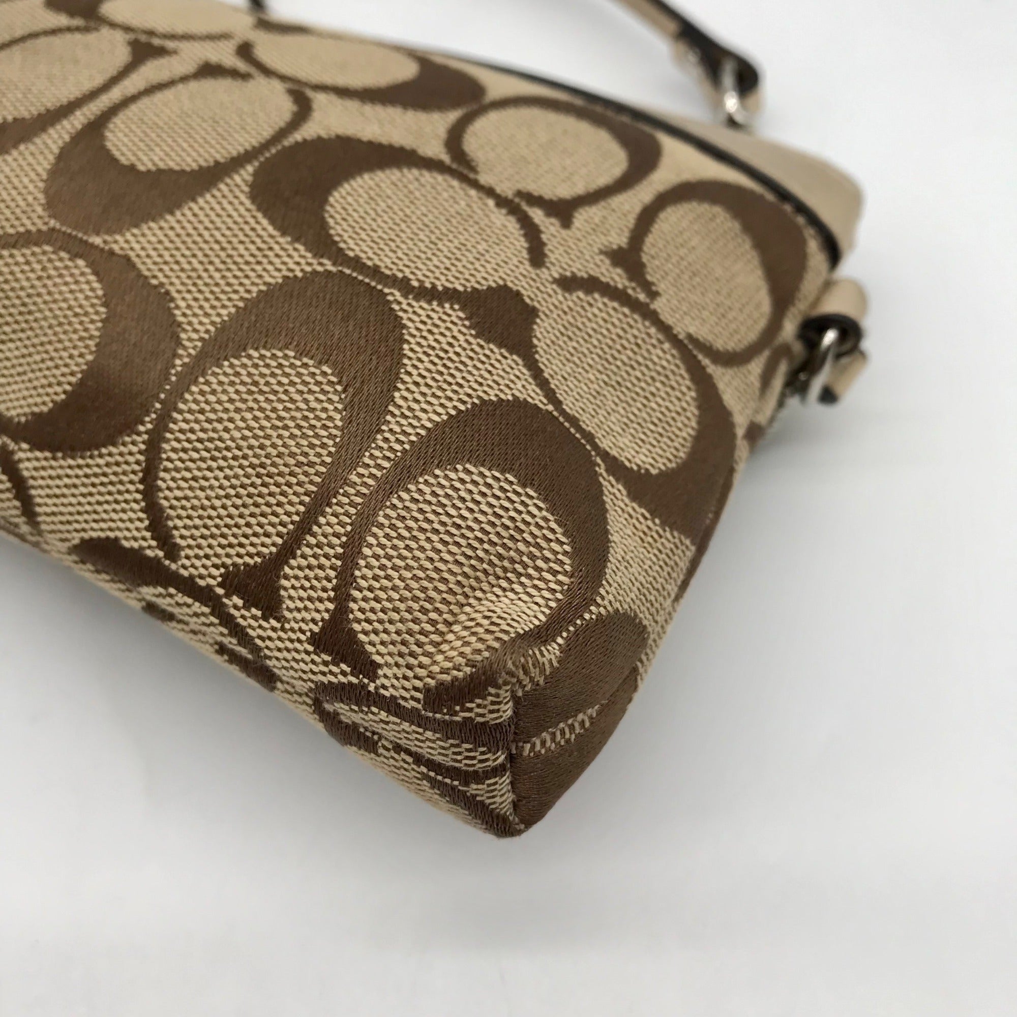 Coach Gold &amp; Brown Signature Jacquard Canvas Wristlet