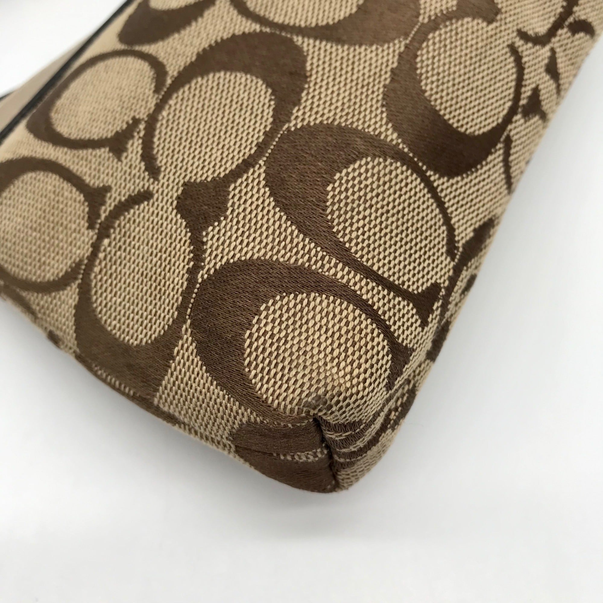 Coach Gold &amp; Brown Signature Jacquard Canvas Wristlet