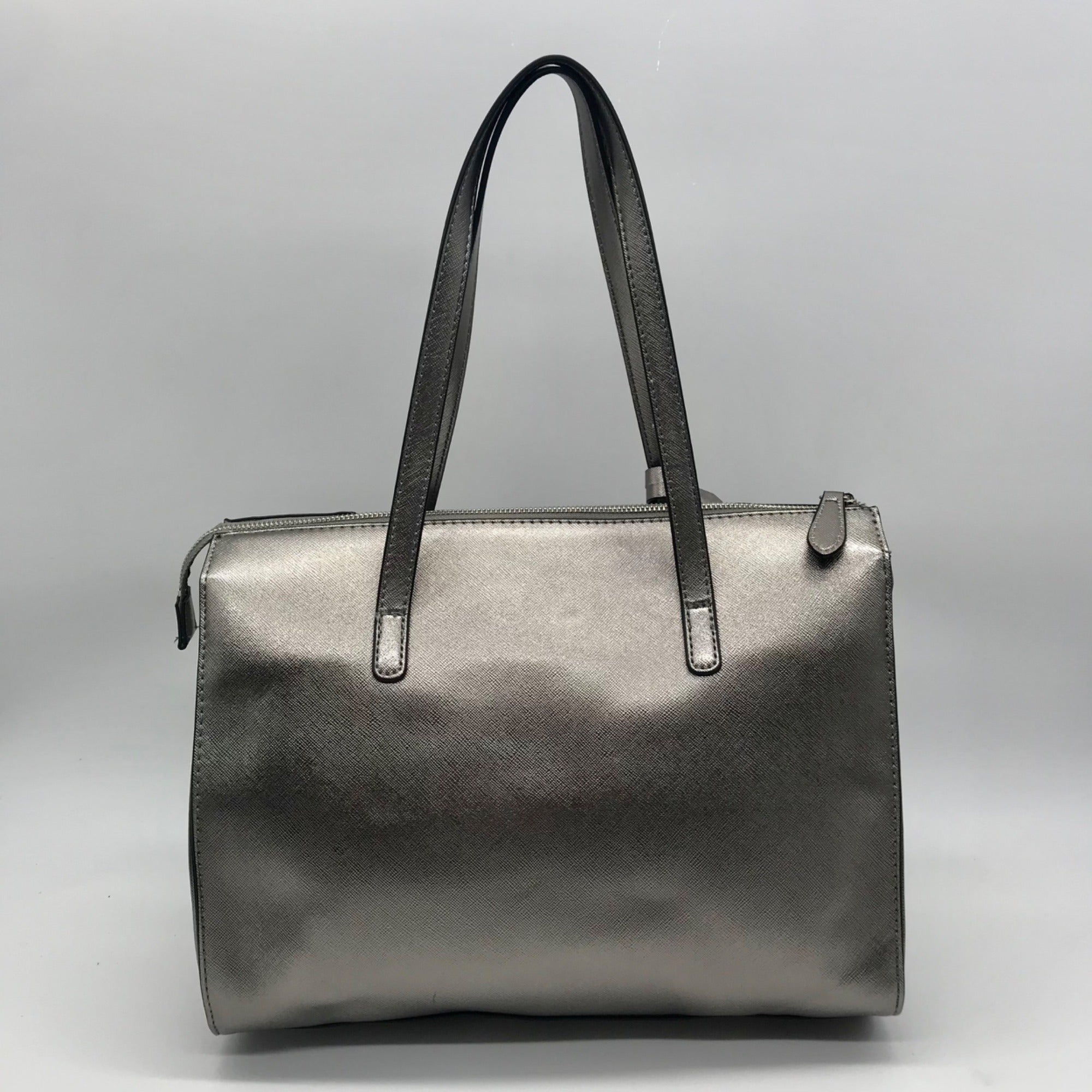 Guess Silver Faux Leather Delaney Small Classic Tote Bag