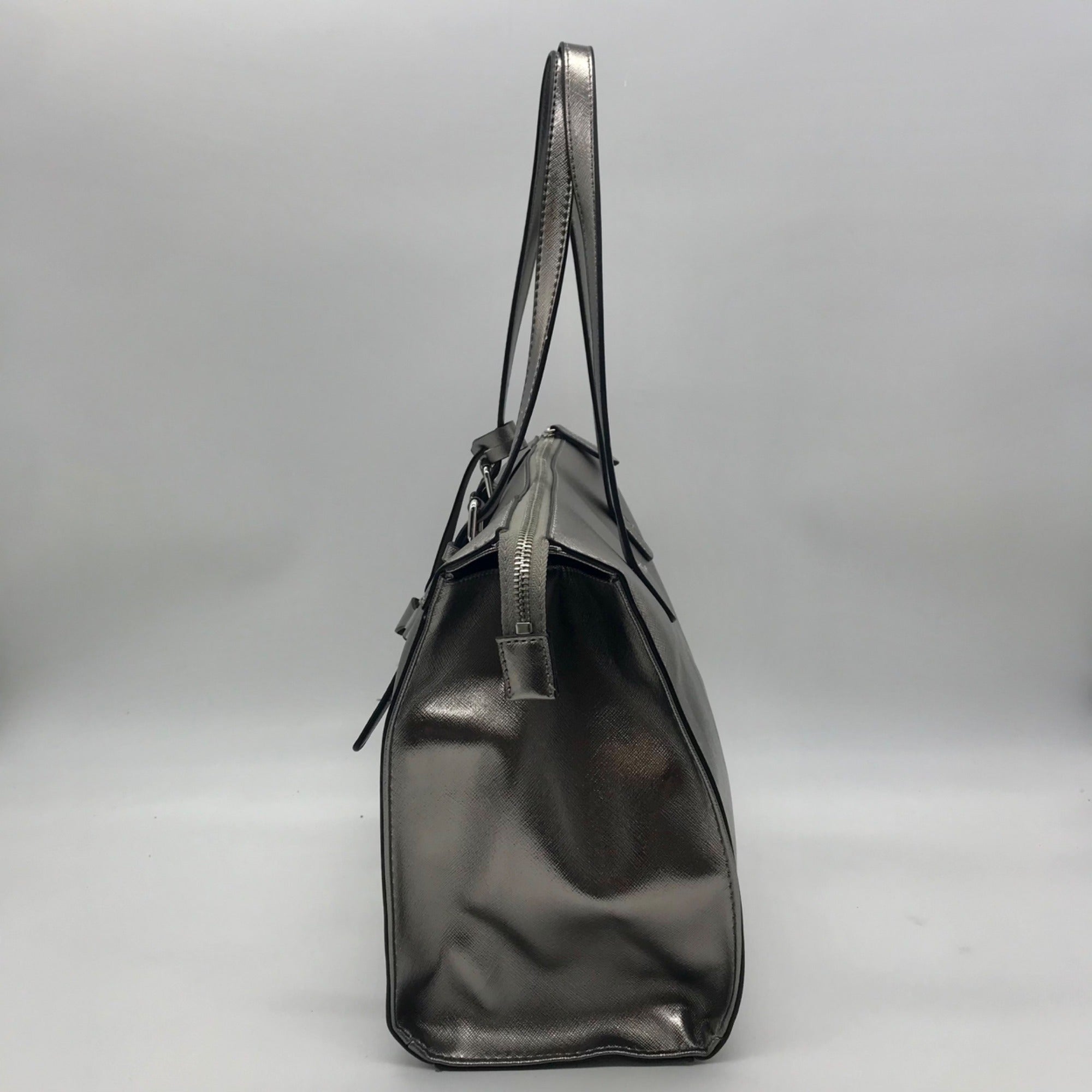 Guess Silver Faux Leather Delaney Small Classic Tote Bag