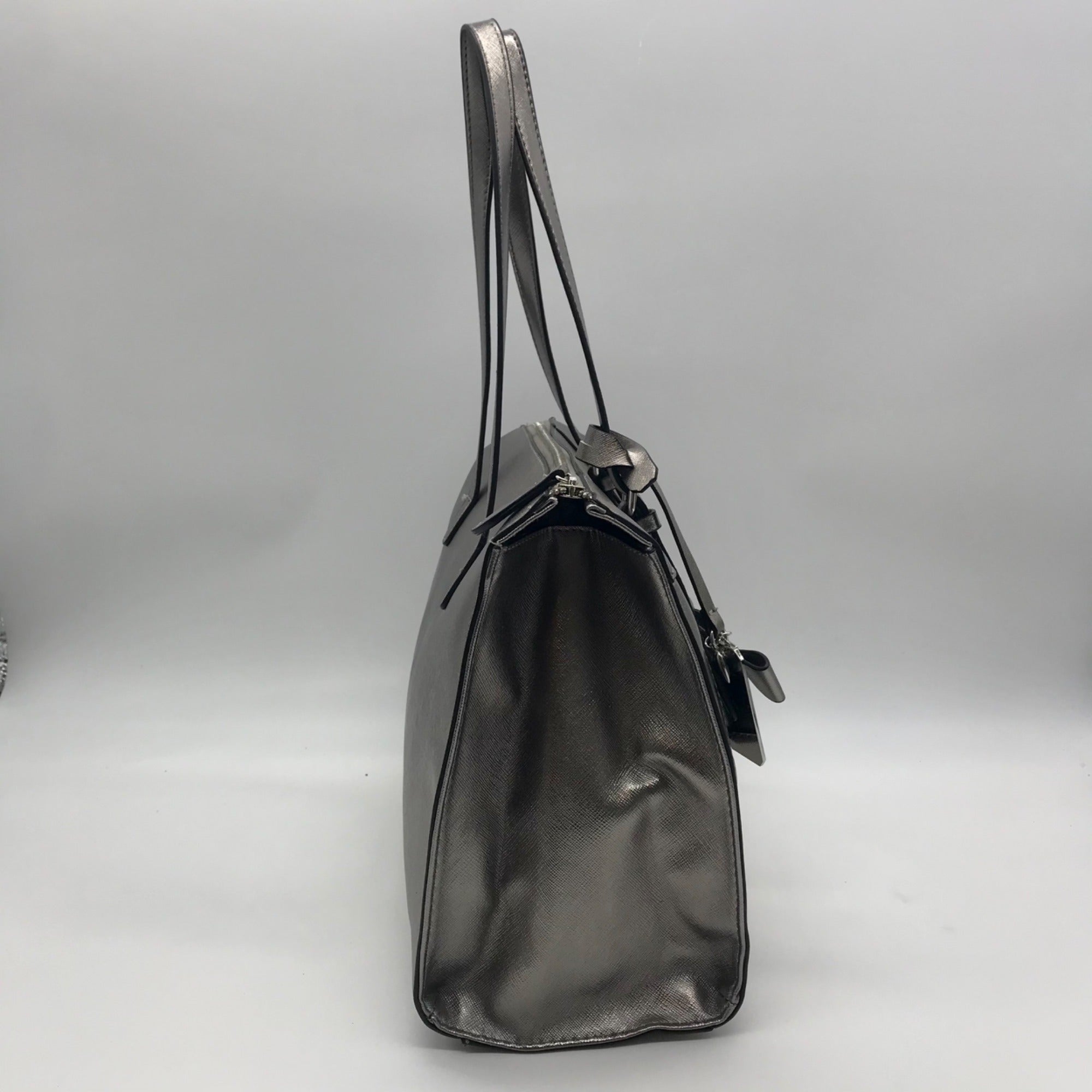 Guess Silver Faux Leather Delaney Small Classic Tote Bag