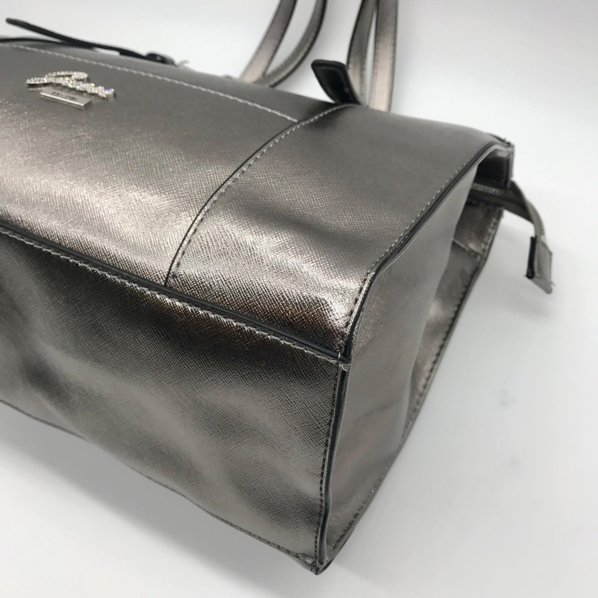 Guess Silver Faux Leather Delaney Small Classic Tote Bag