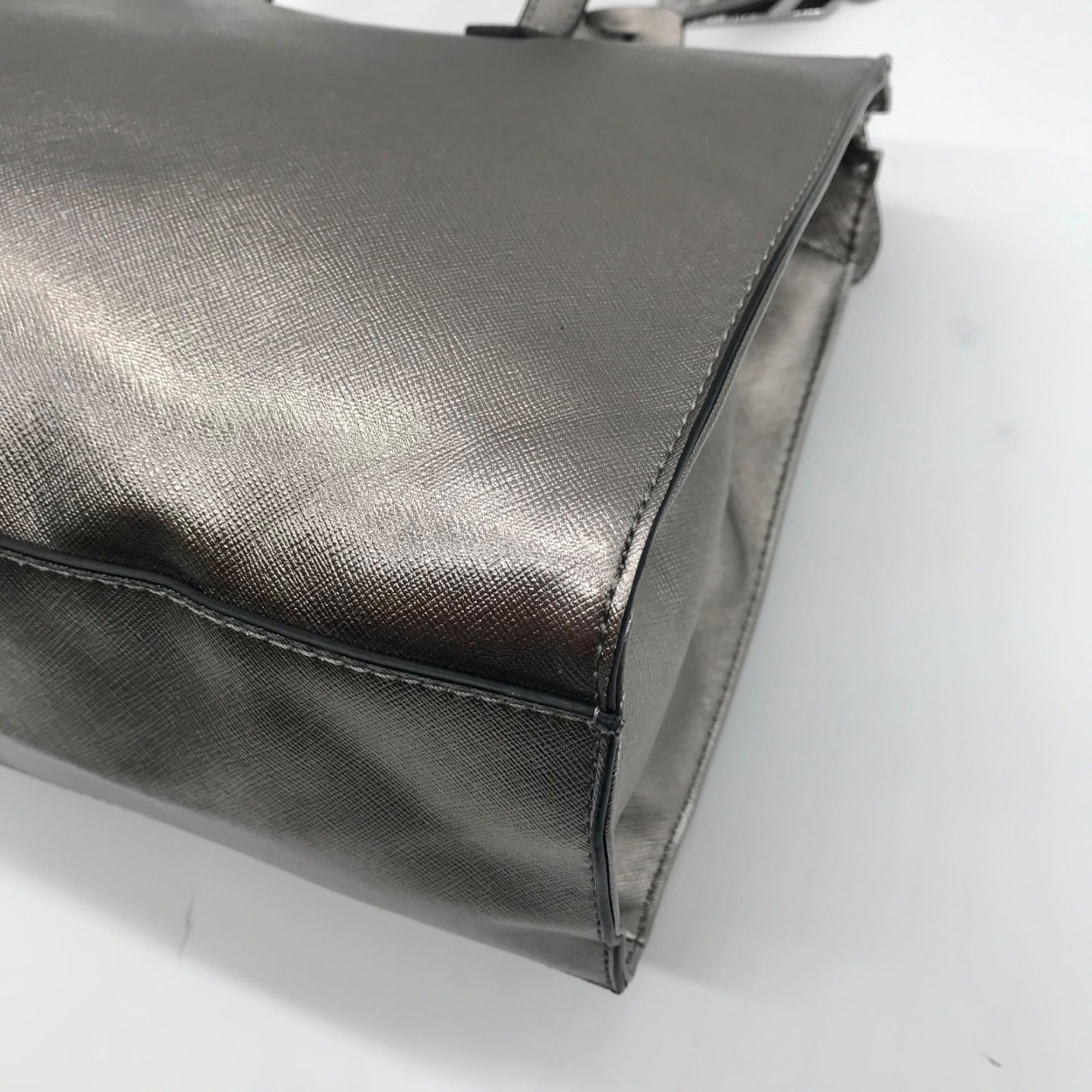 Guess Silver Faux Leather Delaney Small Classic Tote Bag