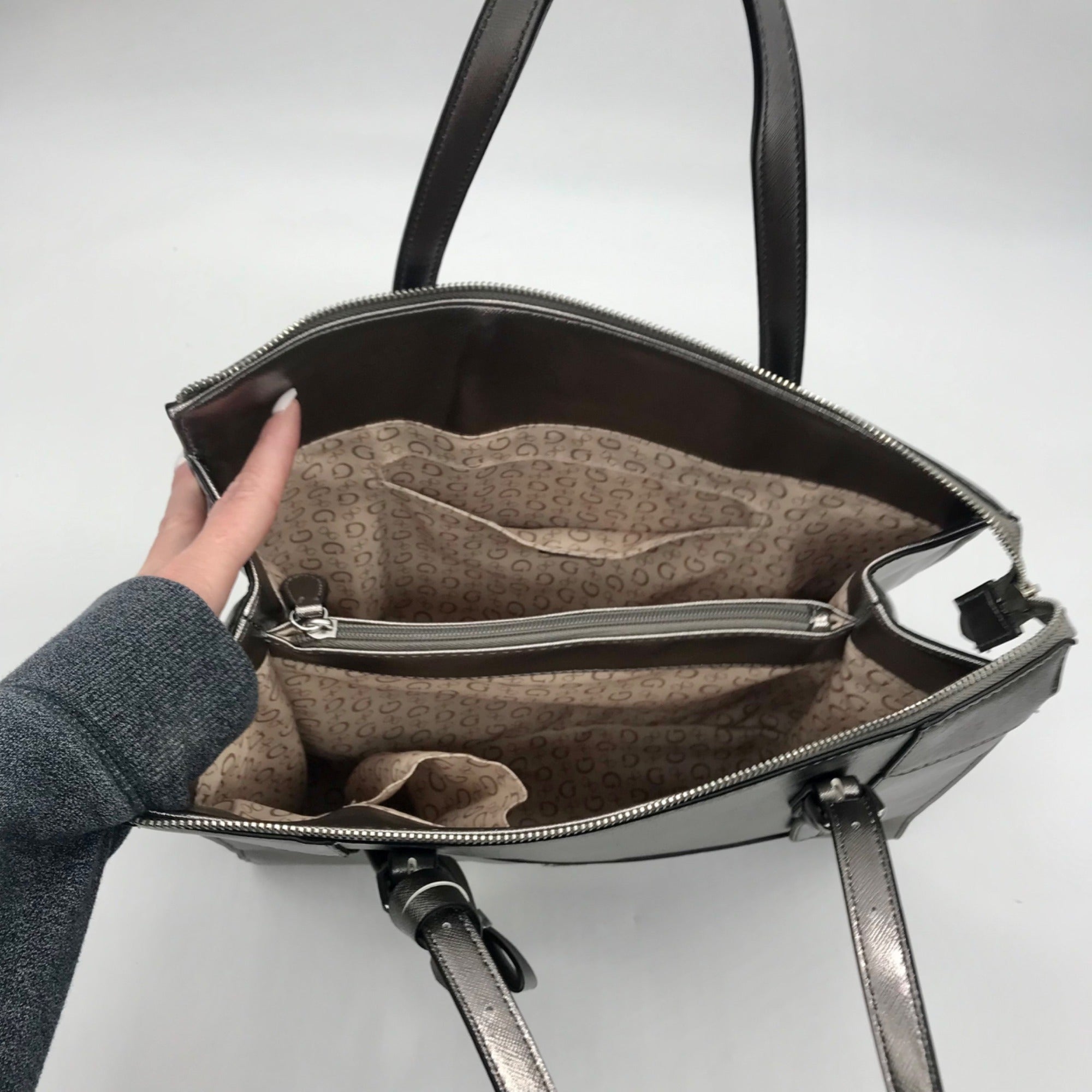 Guess Silver Faux Leather Delaney Small Classic Tote Bag