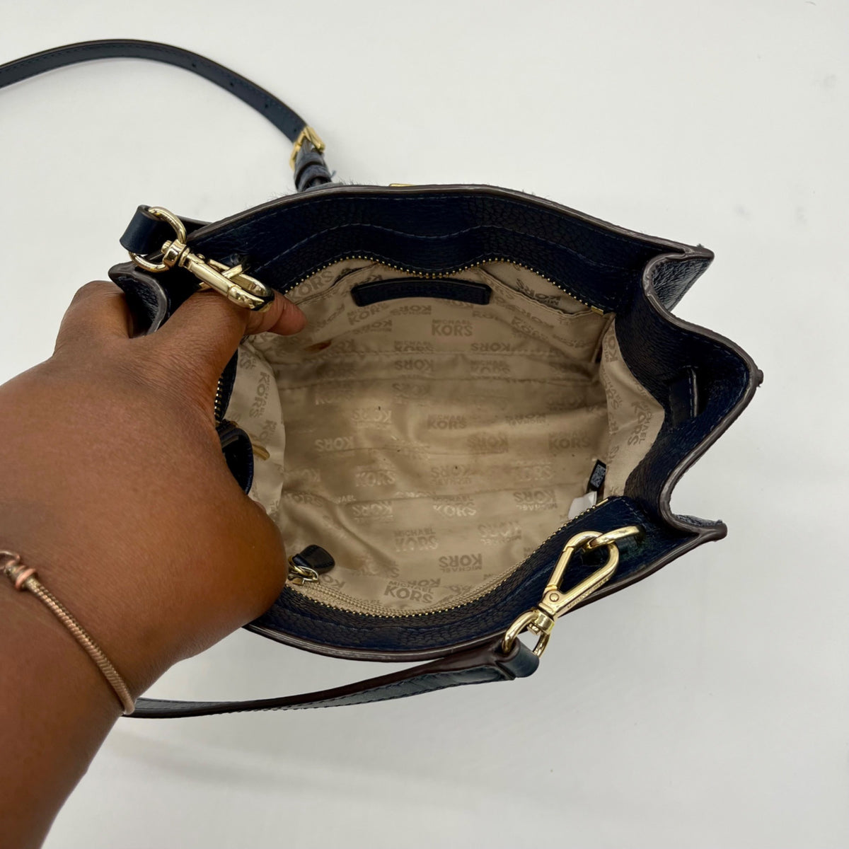 Michael Kors Blue Leather Hamilton Traveler Crossbody Bag