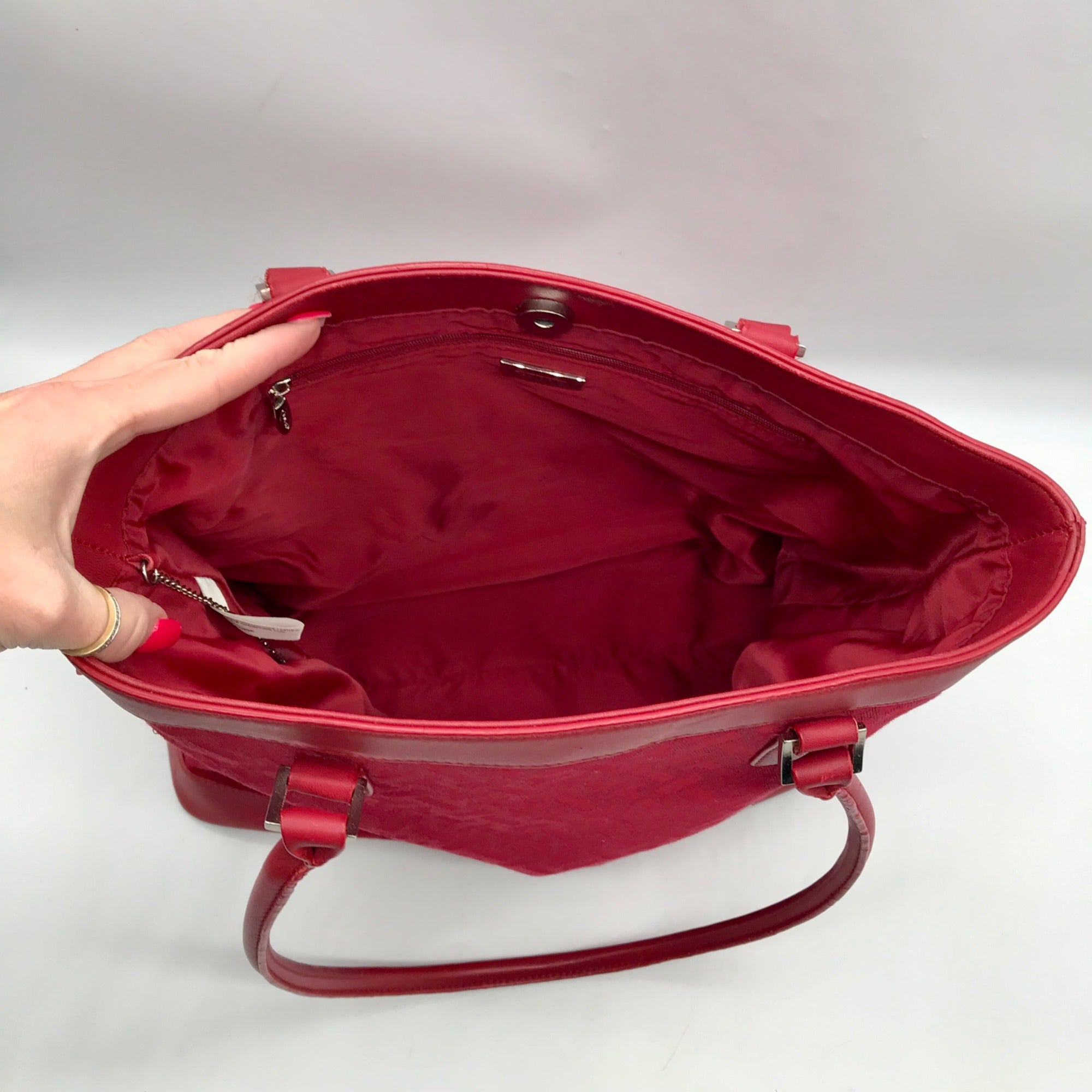 Talbots Red Monogram Canvas Tote Bag